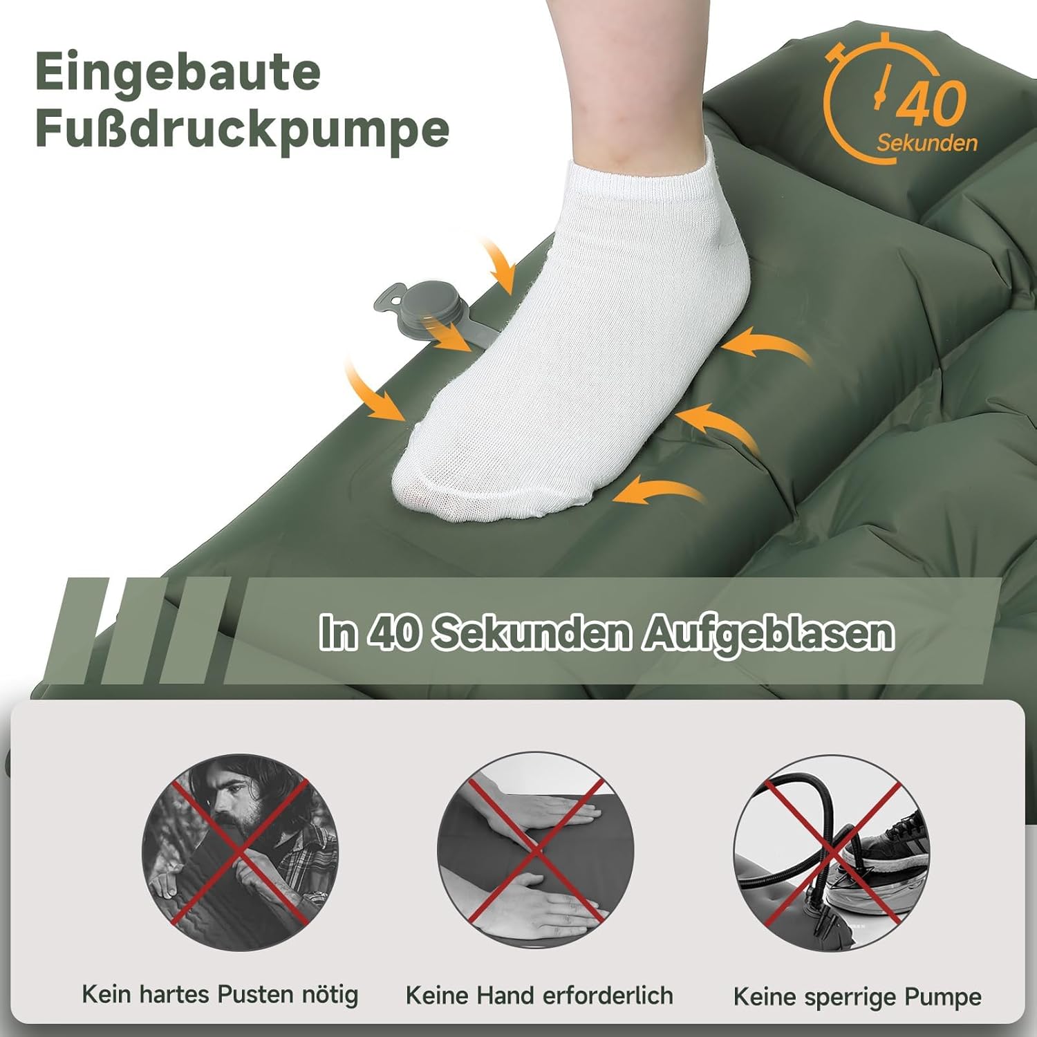 HAUSPROFI Selbstaufblasende Isomatte, Ultraleichte Campingmatte, Aufblasbare Isomatte, Campingmatratze, Luftmatratze, Campingmatte mit Fußpumpe und Kissen für den Außenbereich – Bild 5