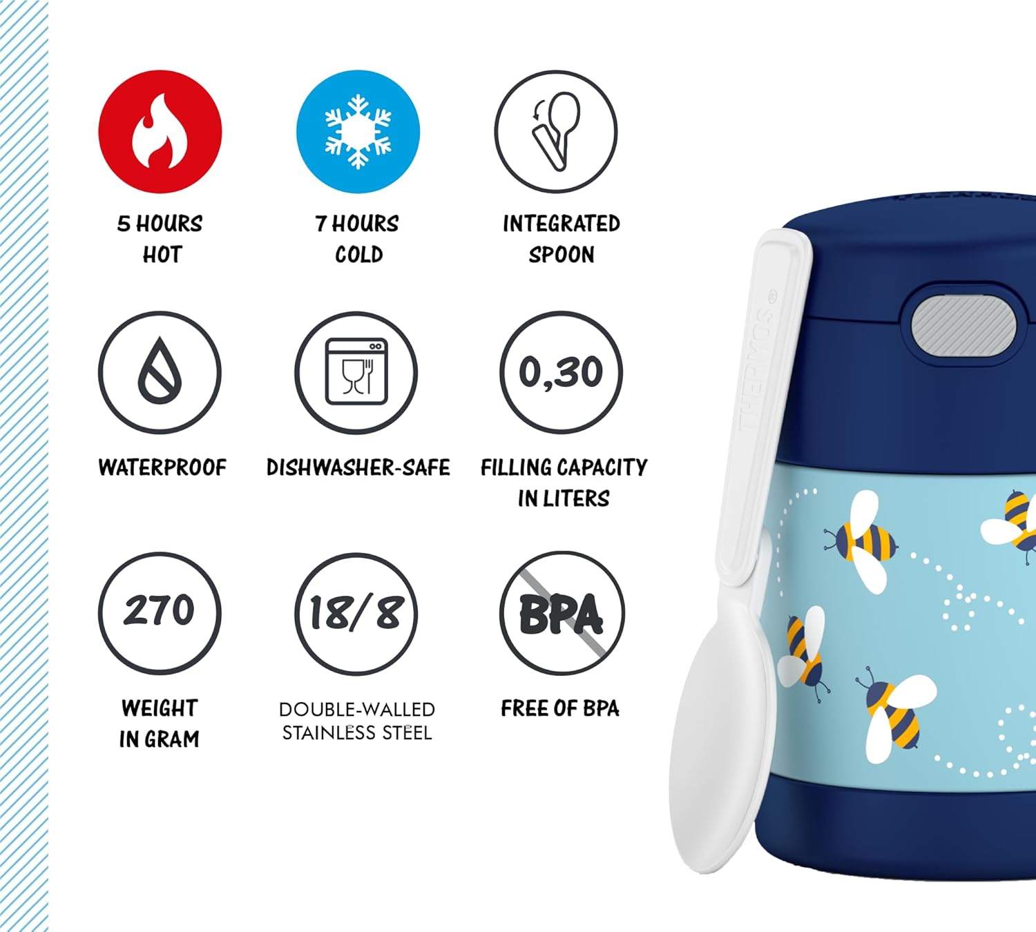RMOVR THERMOS Kids FUNTAINER FOOD JAR 0,30 L, Bienen, Thermo-Speisebehälter mit Löffel für Kinder, 5 Stunden heiß / 7 Stunden kalt, absolut auslaufsicher für Suppe, Müsli, Pause – Bild 4