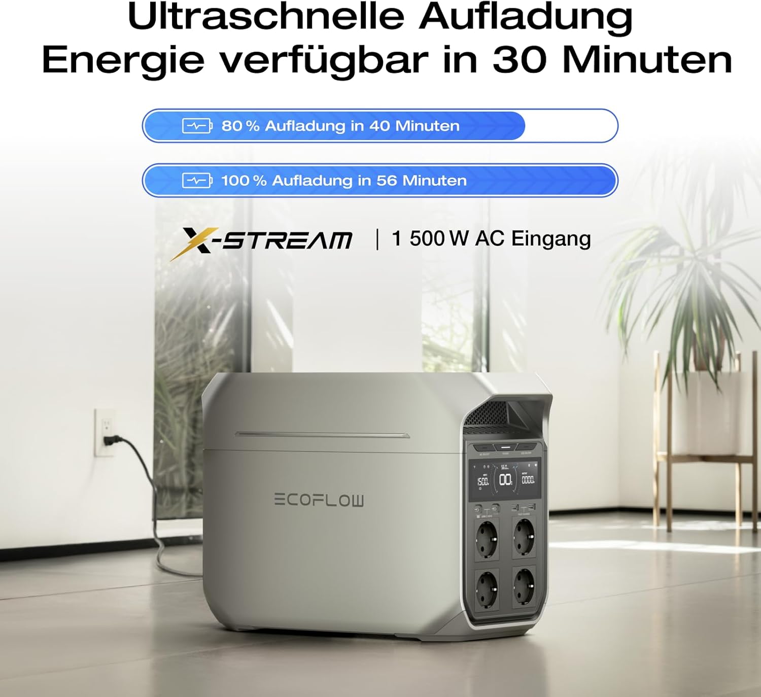 EF ECOFLOW Delta 3 Plus Tragbares Kraftwerk, 1024 Wh LiFePO4-Akku, vollständig aufgeladen in 56 Minuten, 1800 W (3600 W Peak) Solargenerator für Notstromversorgung, Camping – Bild 2