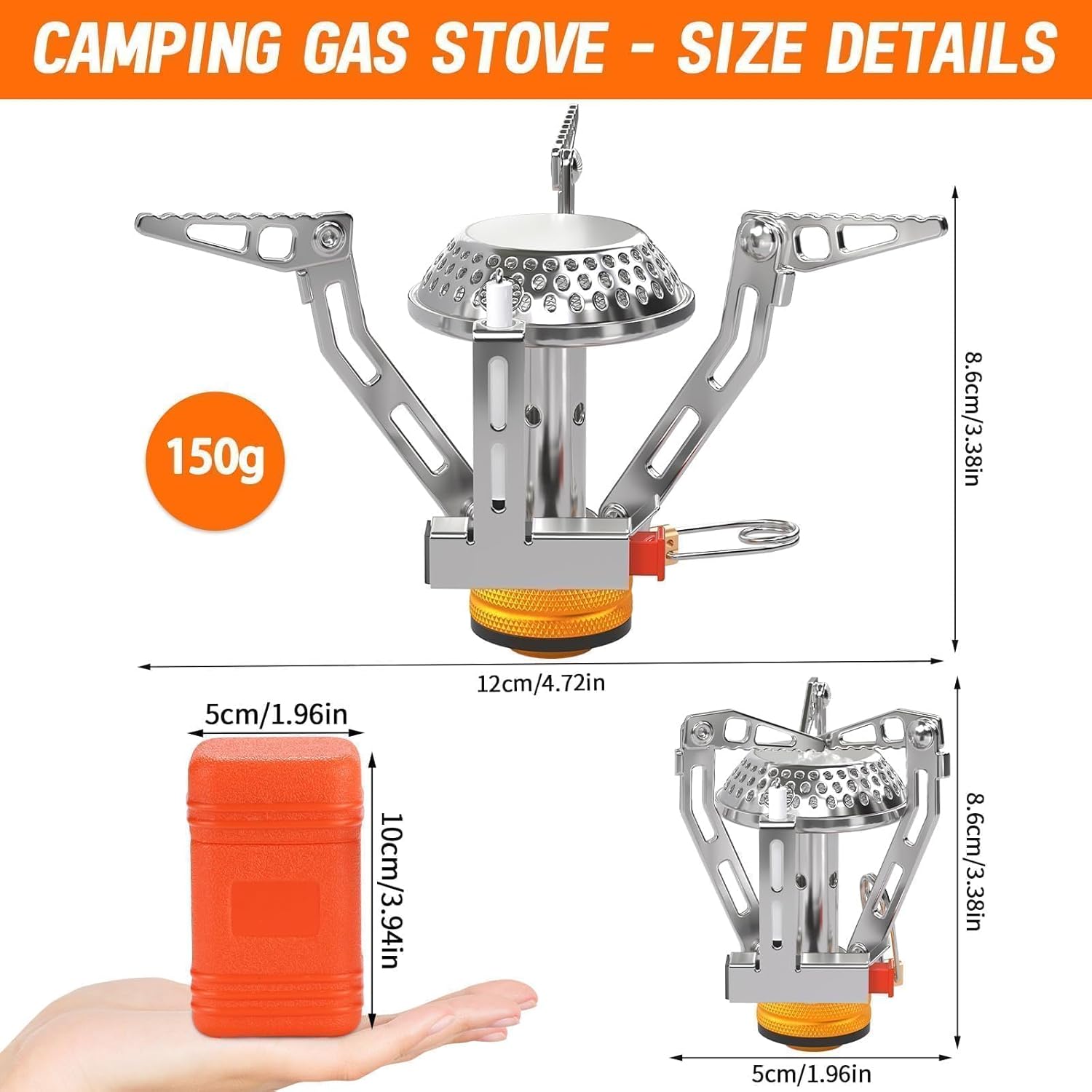 Gas-Campingkocher, 3000 W, Gaskocher mit Piezo-Zündung, winddichter Gas-Campingkocher, kleiner tragbarer faltbarer Gasbrenner, Campingkocher für Picknick, Trekking, Wandern im Freien – Bild 2