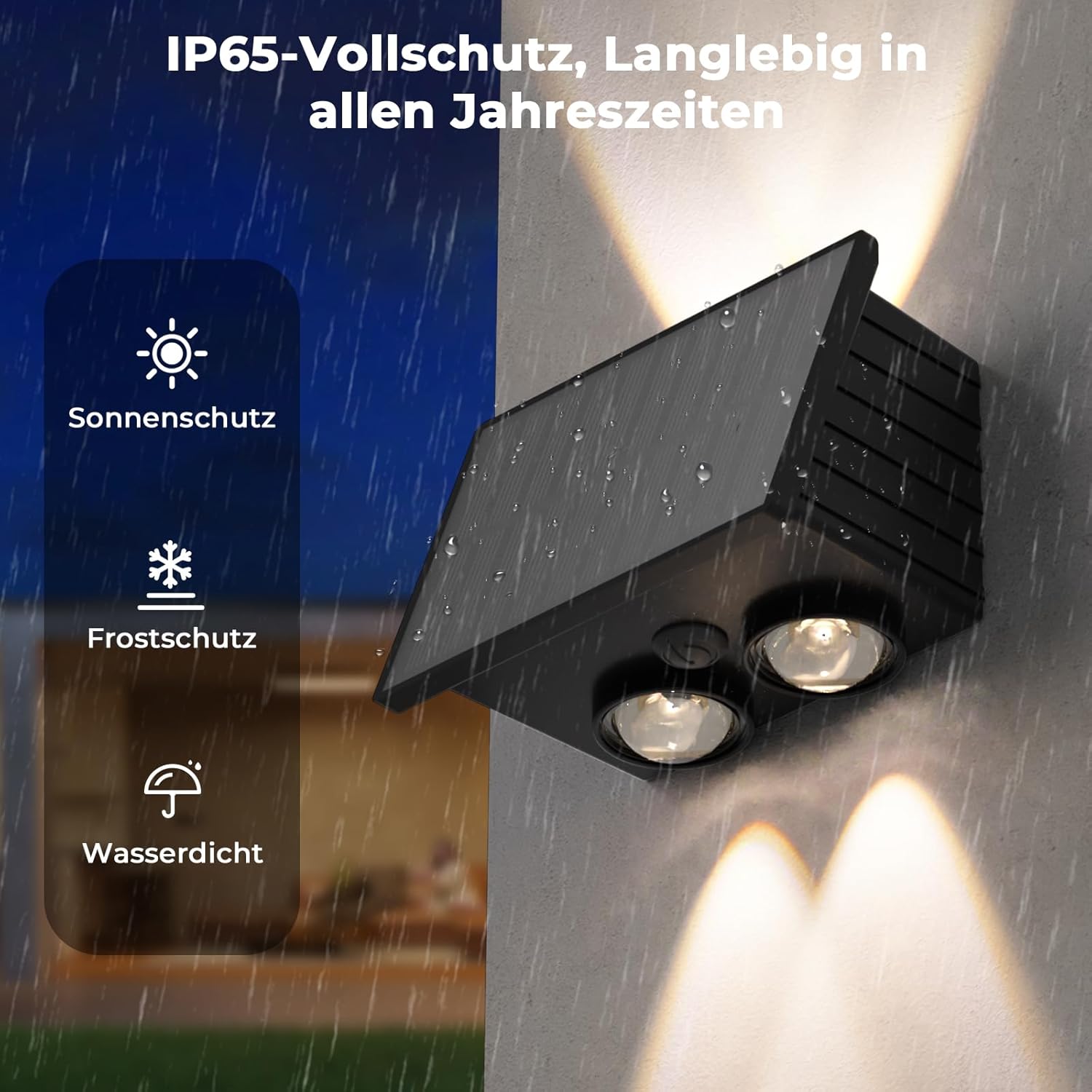Solarleuchten für den Außenbereich, 4 Stück, Up Down Wandleuchte mit 3 Lichtmodi & 3 Farbtemperaturen, IP65 wasserdicht, Solar-Außenleuchte für Garten, Terrasse, Hauswand, Zaun, Treppen, Schwarz – Bild 4