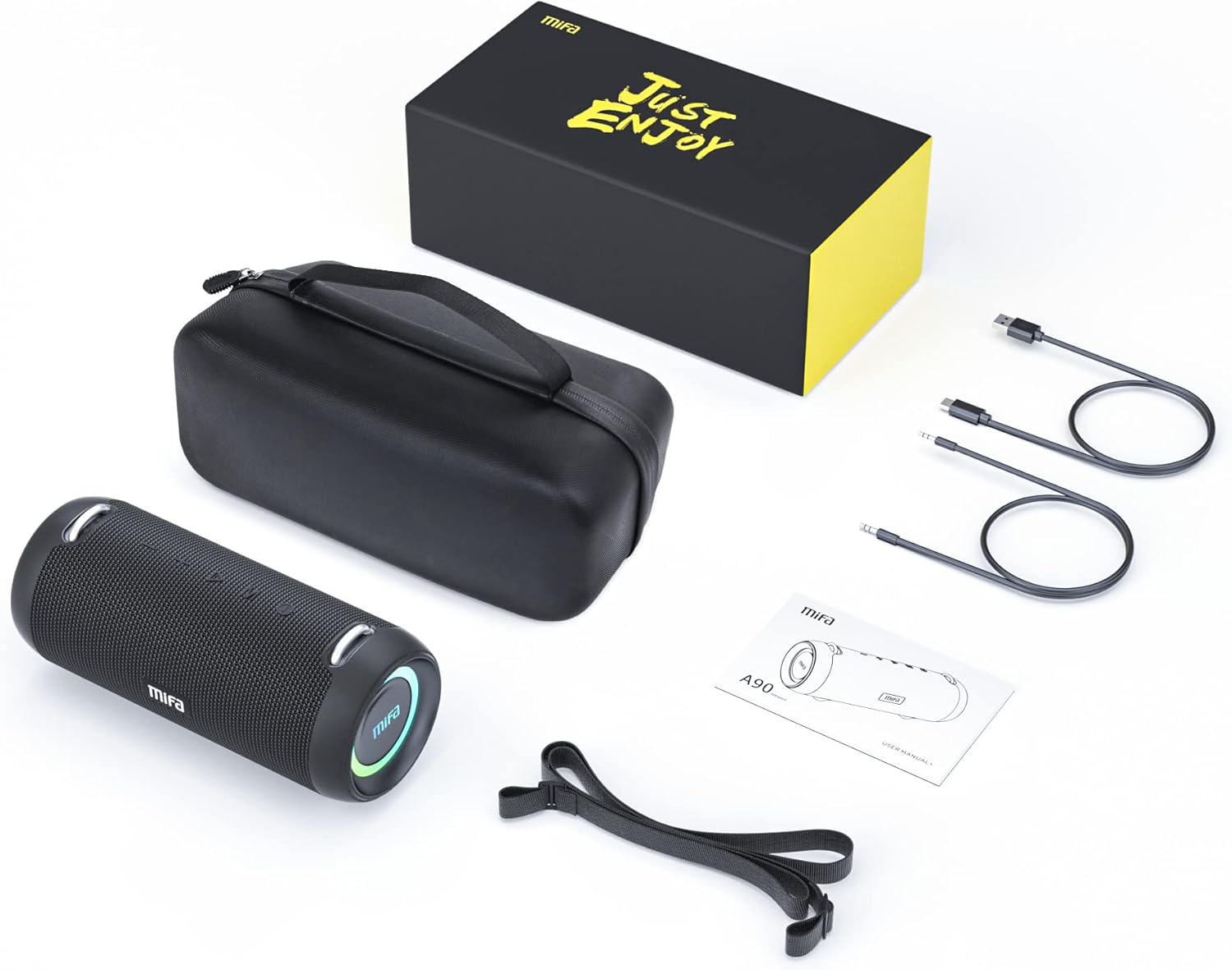 MIFA A90 Bluetooth-Lautsprecher, 60 W, kabellos, IPX7 wasserdicht, RGB-LED-Licht, 30 Stunden Akku, USB/Micro-SD-Karte/AUX-in-Wiedergabe, echte kabellose Stereoanlage mit Schutzhülle/tragbarem Tragegurt – Bild 7