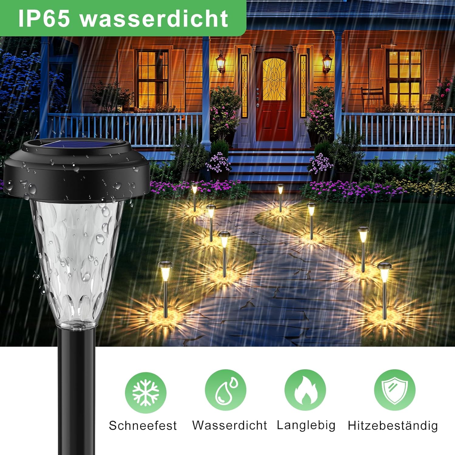 FIFlying Solarleuchten für den Garten im Freien, 6 Stück, warmweiße LED-Solarleuchten, Garten-Dekorationsbeleuchtung, IP65 wasserdichte Solarlampe für Garten, Außenbereich, Terrasse, Rasen, Hof, Wege – 3000 K – Bild 4