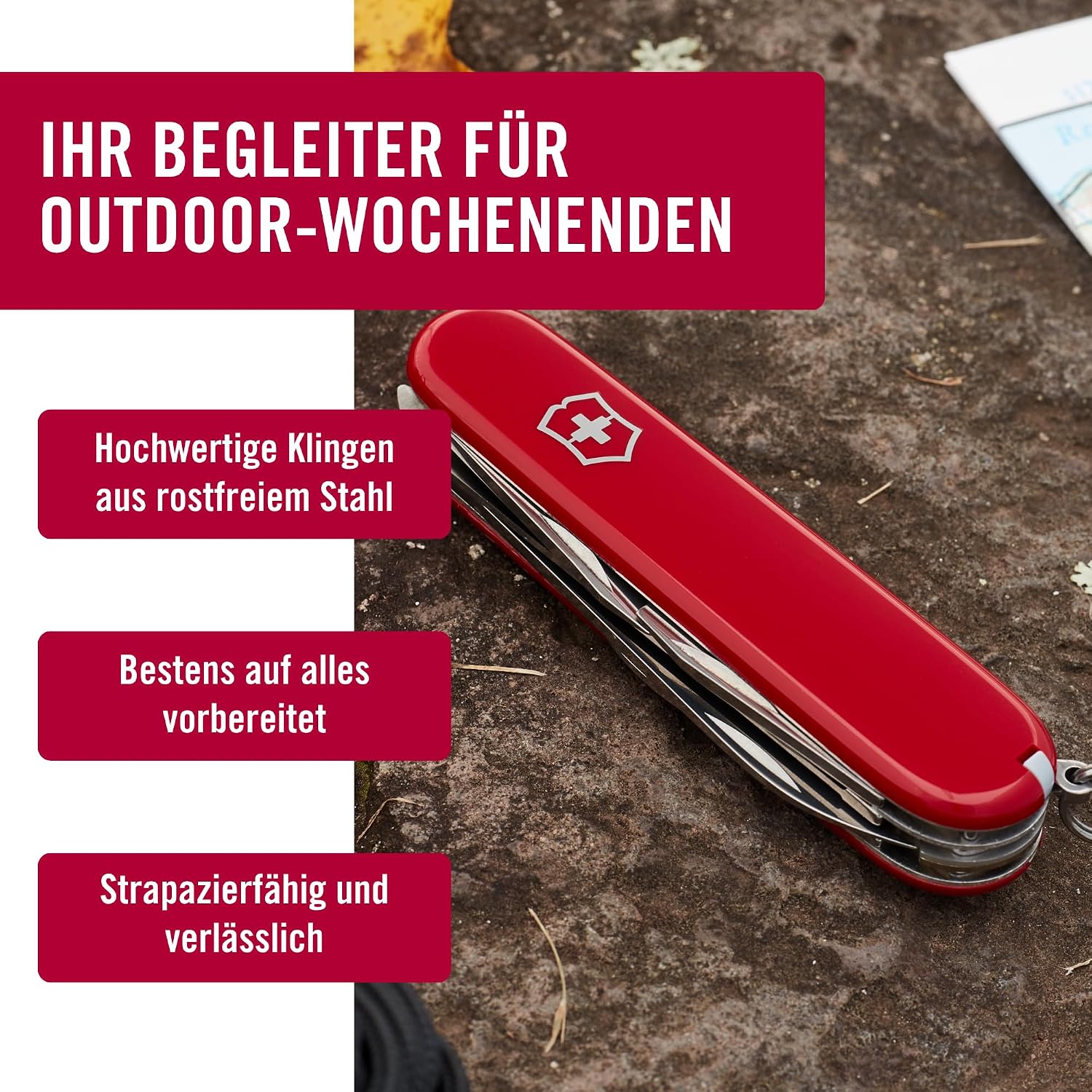 Victorinox Hiker Taschenmesser 13 Funktionen Holzsäge Kreuzschlitzschraubendreher Zahnstocher Rot, rot | Outdoor-Multitool-Holzsäge zum Wandern und Camping – Bild 5