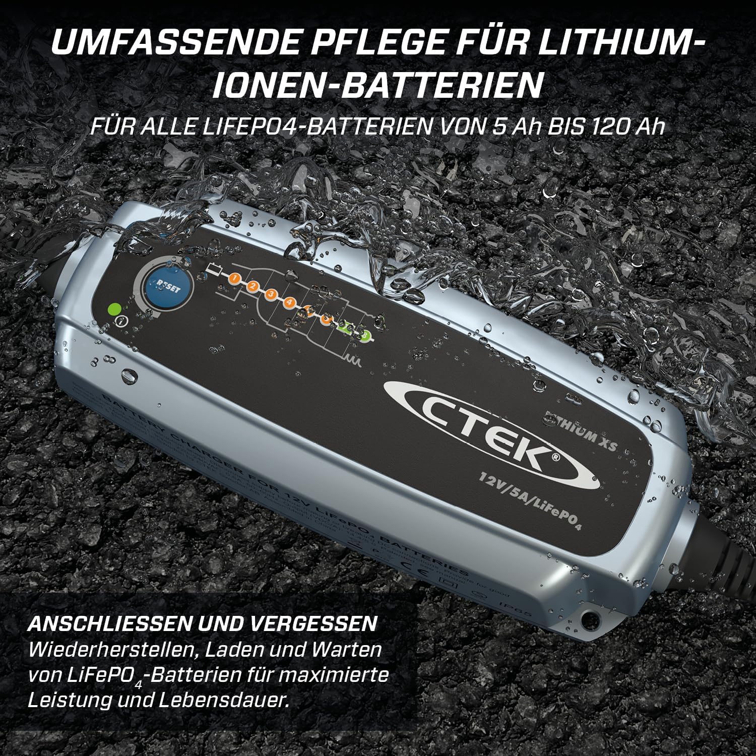 CTEK Lithium XS, Batterieladegerät 12 V, Ladegerät LiFePO4, Lithium-Ionen-Ladegerät Auto, Intelligentes Ladegerät Autobatterie, Erhaltungsladegerät, Batteriepflege mit UVP und Connect and Forget – Bild 3