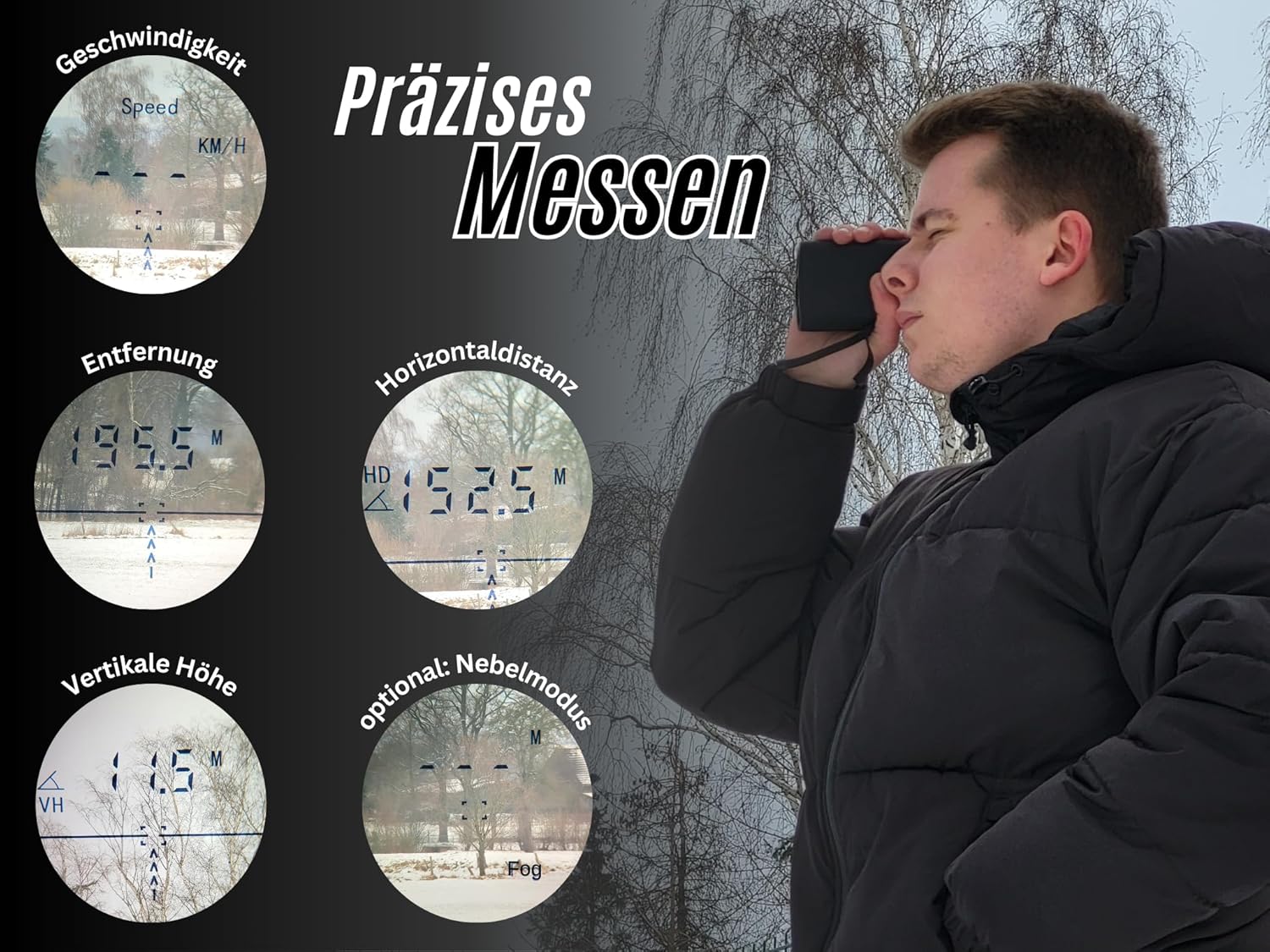 Pro X7 Laser-Entfernungsmesser mit induktiver Ladestation, Jagd, Golf, Entfernungsmesser bis 600 m, Geschwindigkeitsmessung, Schwarz – Bild 3