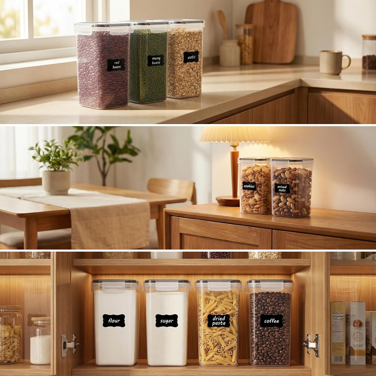 Vtopmart Vorratsbehälter-Set 2 L, für Müsli und frische Lebensmittel, BPA-freier Kunststoff, luftdicht, Trockenfutterbehälter-Set mit 9 Stück, 24 Etiketten für Müsli, Mehl, Zucker usw. (Schwarz) – Bild 8