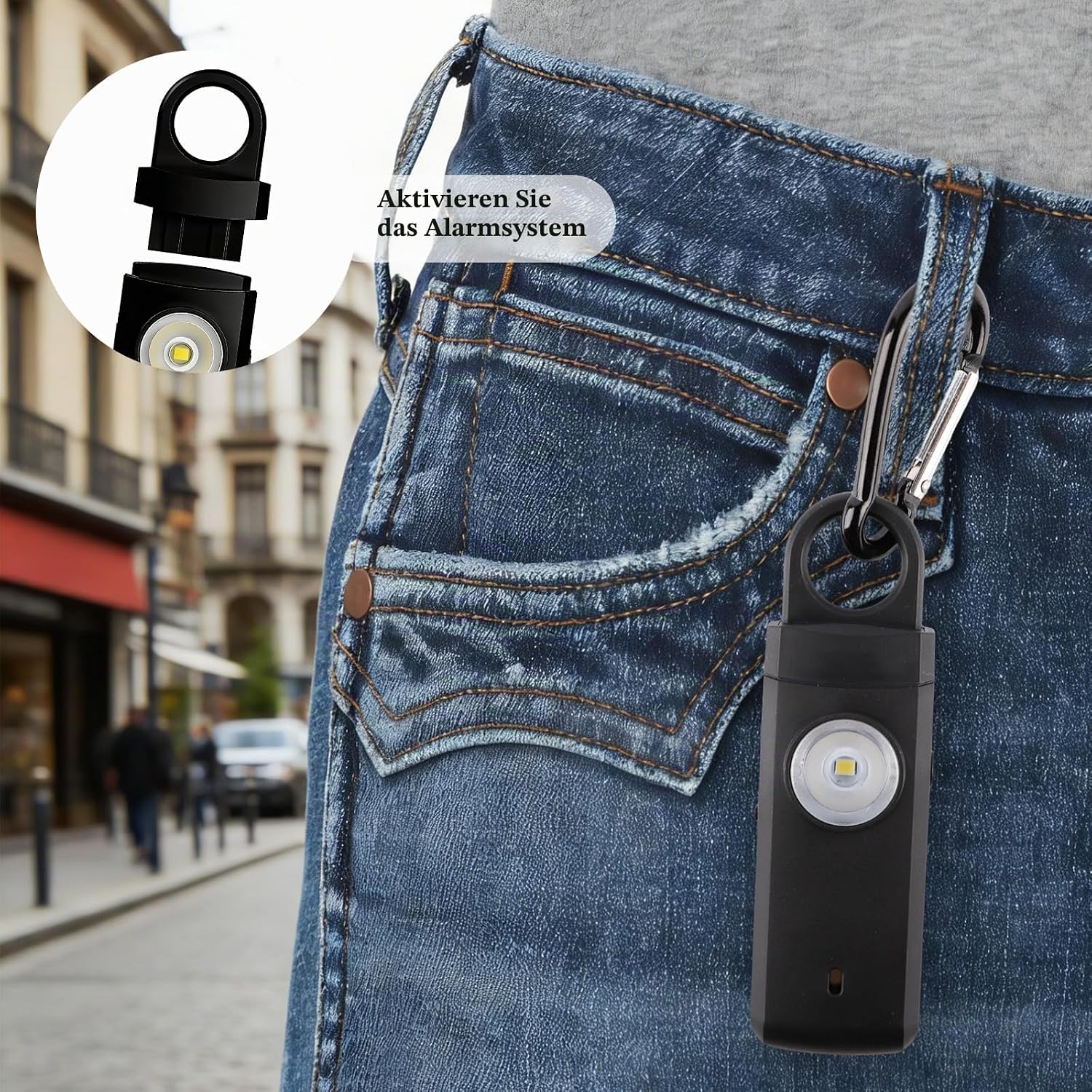 Wiederaufladbarer persönlicher Alarm mit 130 dB Lautstärke und LED-Licht, USB-C, wasserdichter IPX3-Sicherheits-Schlüsselanhänger für Frauen, Kinder und Senioren – Bild 3