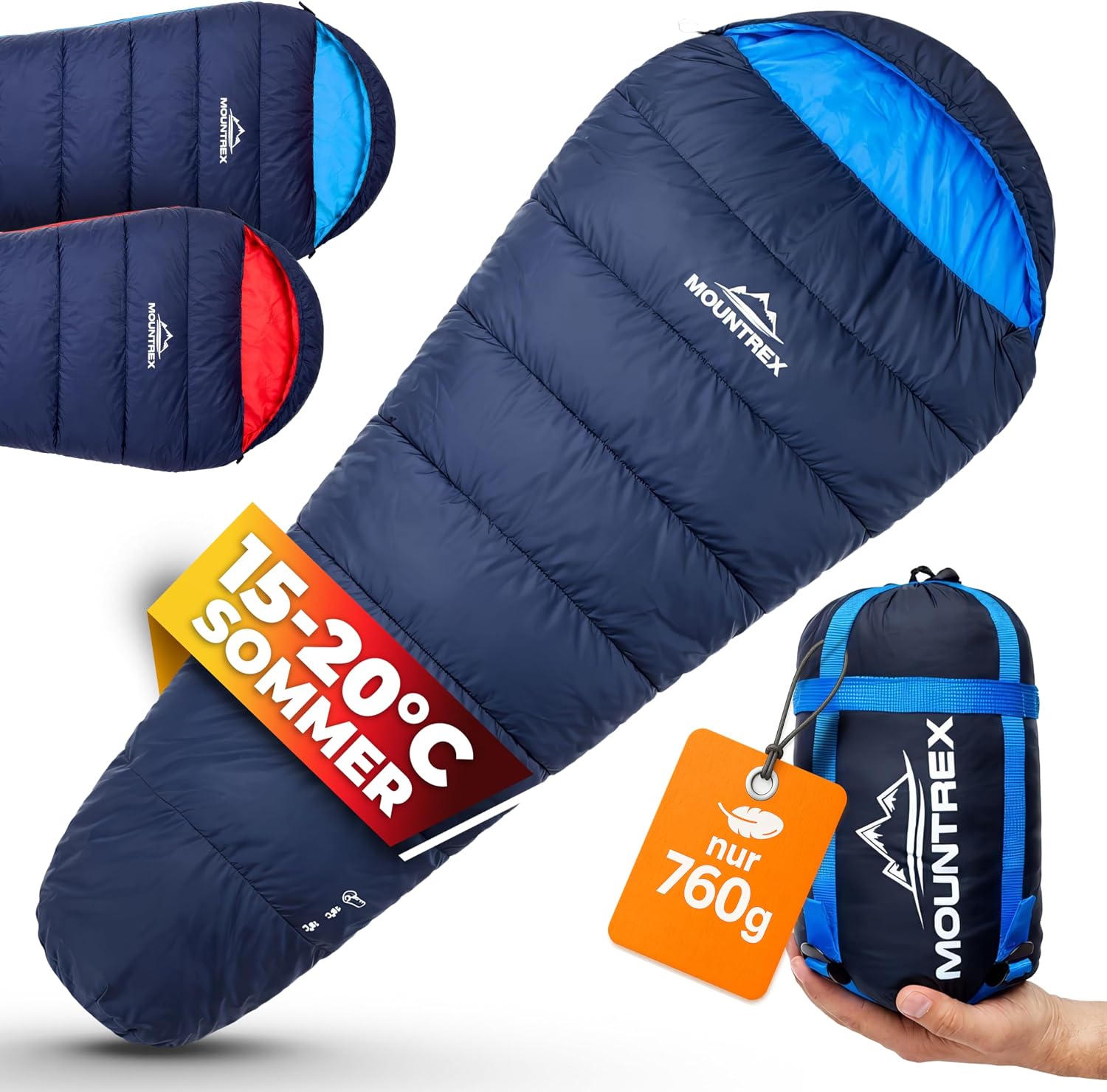 Mountrex Schlafsack – kleines Packmaß und ultraleicht (720 g / 1500 g) – Outdoor-Sommerschlafsack (100 g/m²) / 3 – 4 Jahreszeiten (300 g/m²) Mumienschlafsack – Camping, Reisen, Festival – warm und zusammenzippbar – Bild 9
