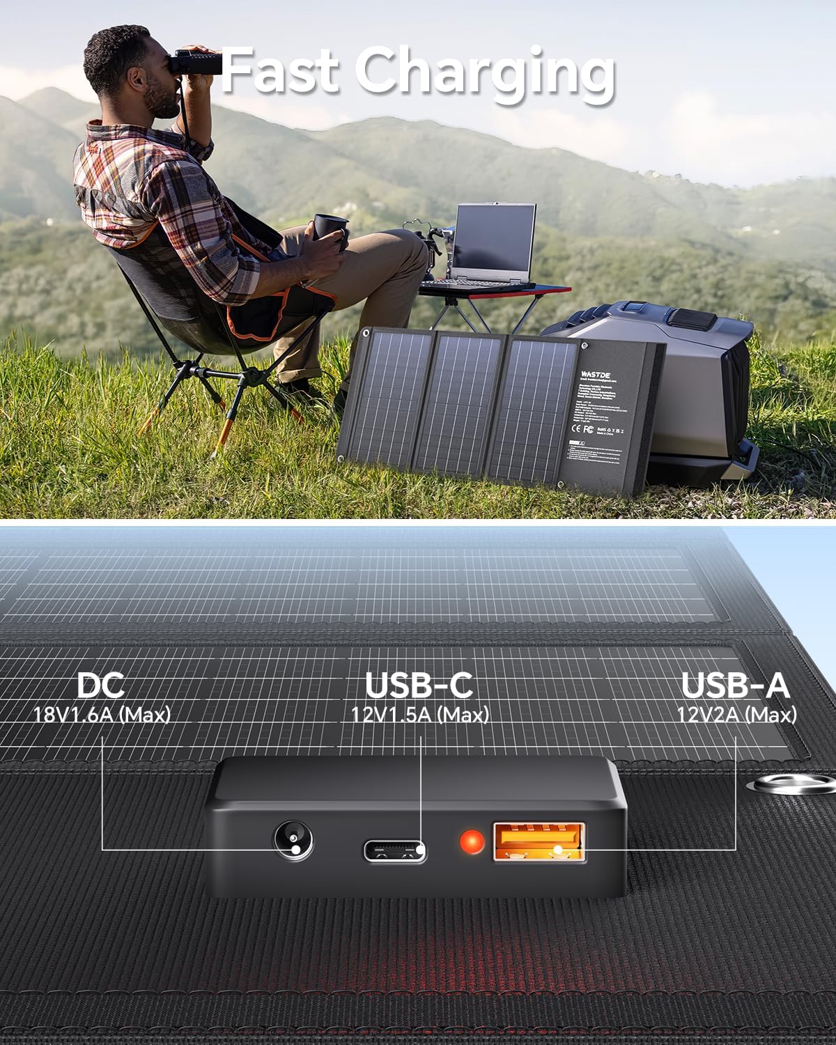 Solarpanel faltbar, 30 W tragbares Solarladegerät USB-C/USB/DC QC3.0 schnelle Ausgabe für Handy-Kraftwerk, 24 % hohe Umwandlungseffizienz IPX4 wasserdicht für Camping-Aktivitäten im Freien – Bild 2