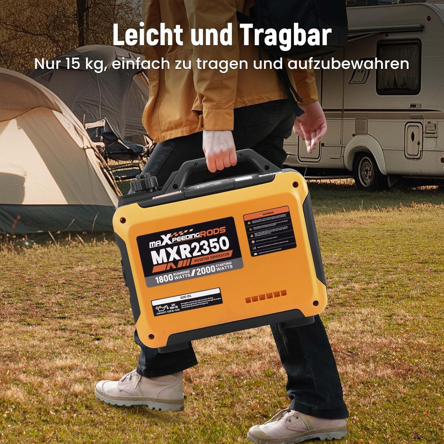 maXpeedingrods Inverter Stromerzeuger 2000W Benzin 4-Takt mit USB und 230V Steckdosen, Digitalanzeige, kompakt und leicht für Camping, Outdoor-Reisen, Wohnmobil – Bild 2