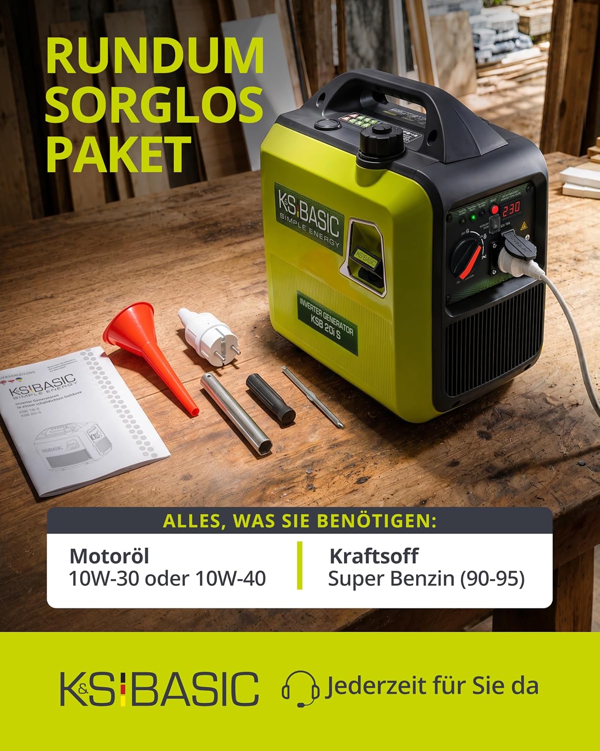 K&S BASIC 20i S Inverter-Generator, 2000 W, Notstromgenerator, Benzingenerator, 230 V, reiner Sinuswellen-Stromgenerator mit Eco-Modus, LED-Anzeige, 1,8 kW Nennleistung, tragbar, für Camping, Zuhause – Bild 8