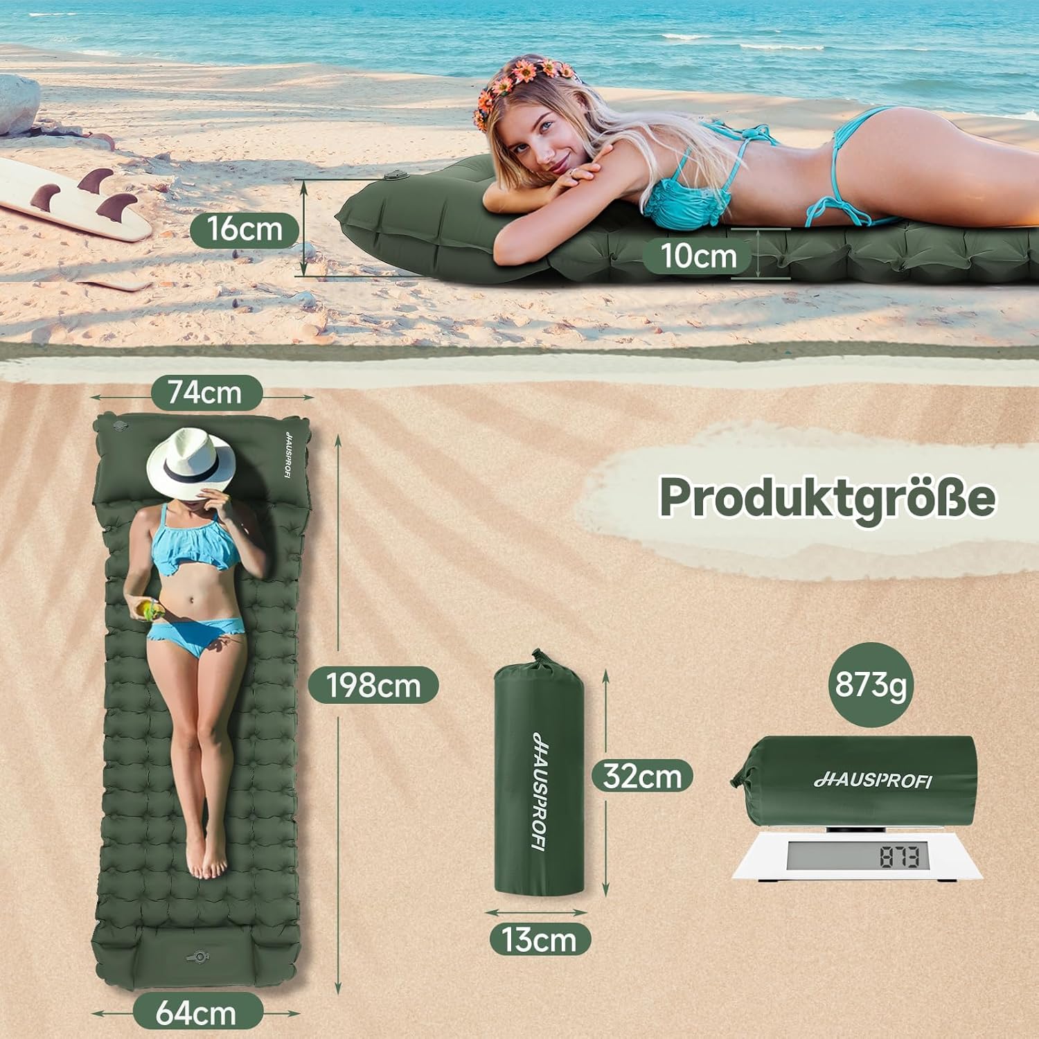 HAUSPROFI Selbstaufblasende Isomatte, Ultraleichte Campingmatte, Aufblasbare Isomatte, Campingmatratze, Luftmatratze, Campingmatte mit Fußpumpe und Kissen für den Außenbereich – Bild 2