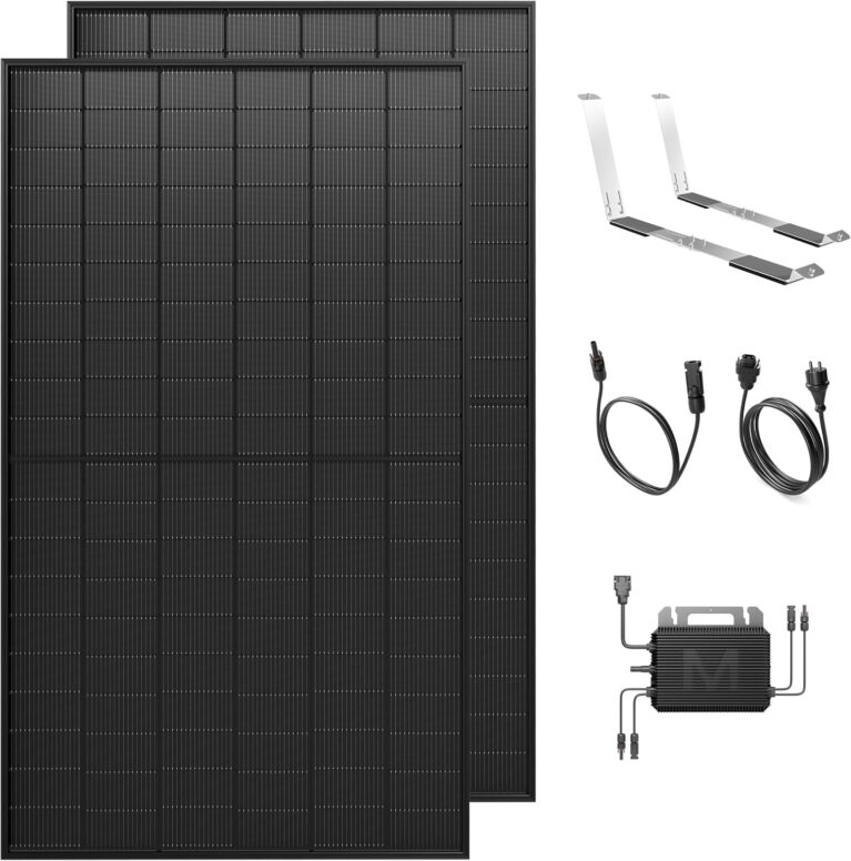 Solakon 1000 W Balkonkraftwerk mit Halterung (Flachdach) – Balkonkraftwerk 800 W Komplettsteckdose – 800 Watt Wechselrichter – Solaranlage Komplettset – 500 W bifaziale Solarmodule inklusive Zubehör