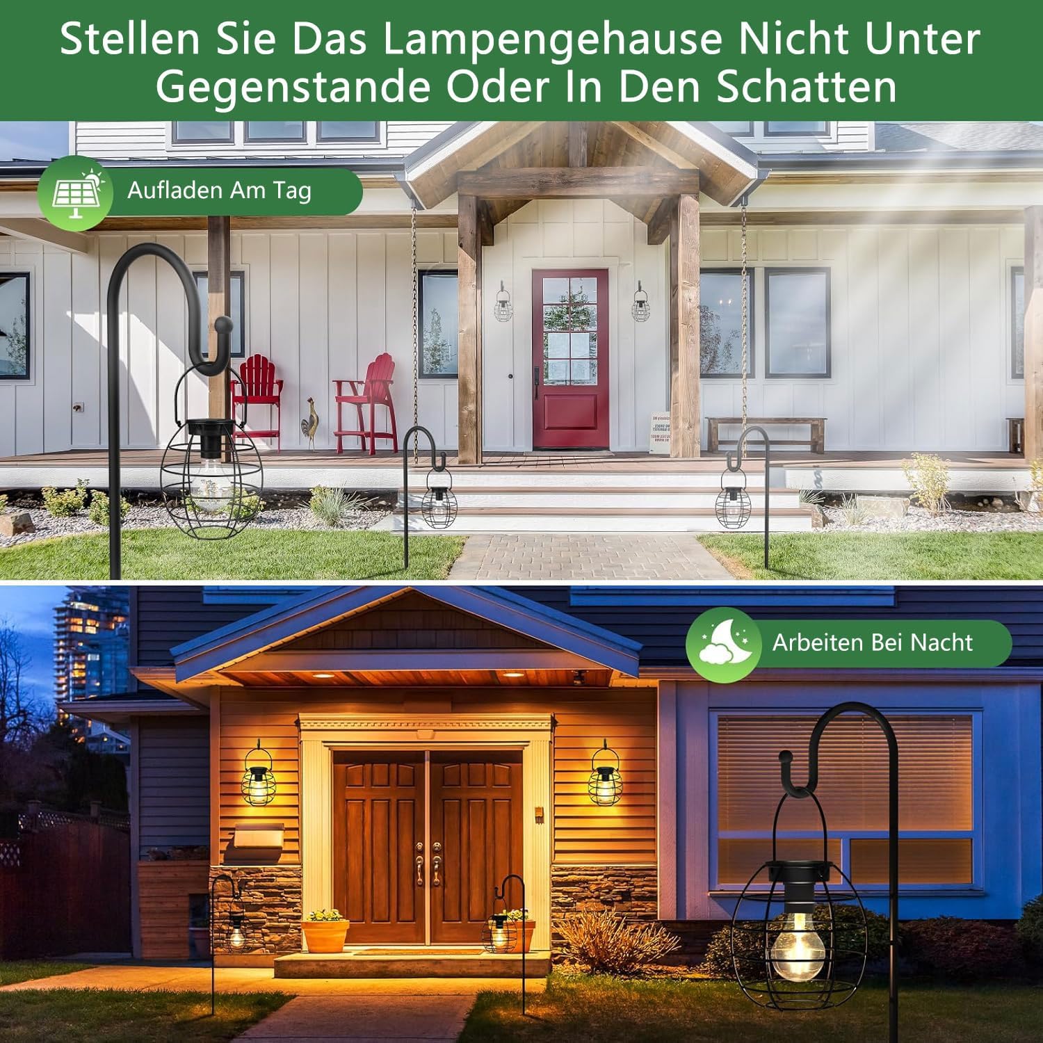 Solarlaterne für den Außenbereich, 2 Stück, Solarlaternen für den Außenbereich, LED-Solarleuchten zum Aufhängen im Freien, warmweiß, helle Laterne, Solar im Freien, wetterfest, Lampe im Freien für Terrasse, Rasen, Balkon, Hof – Bild 4
