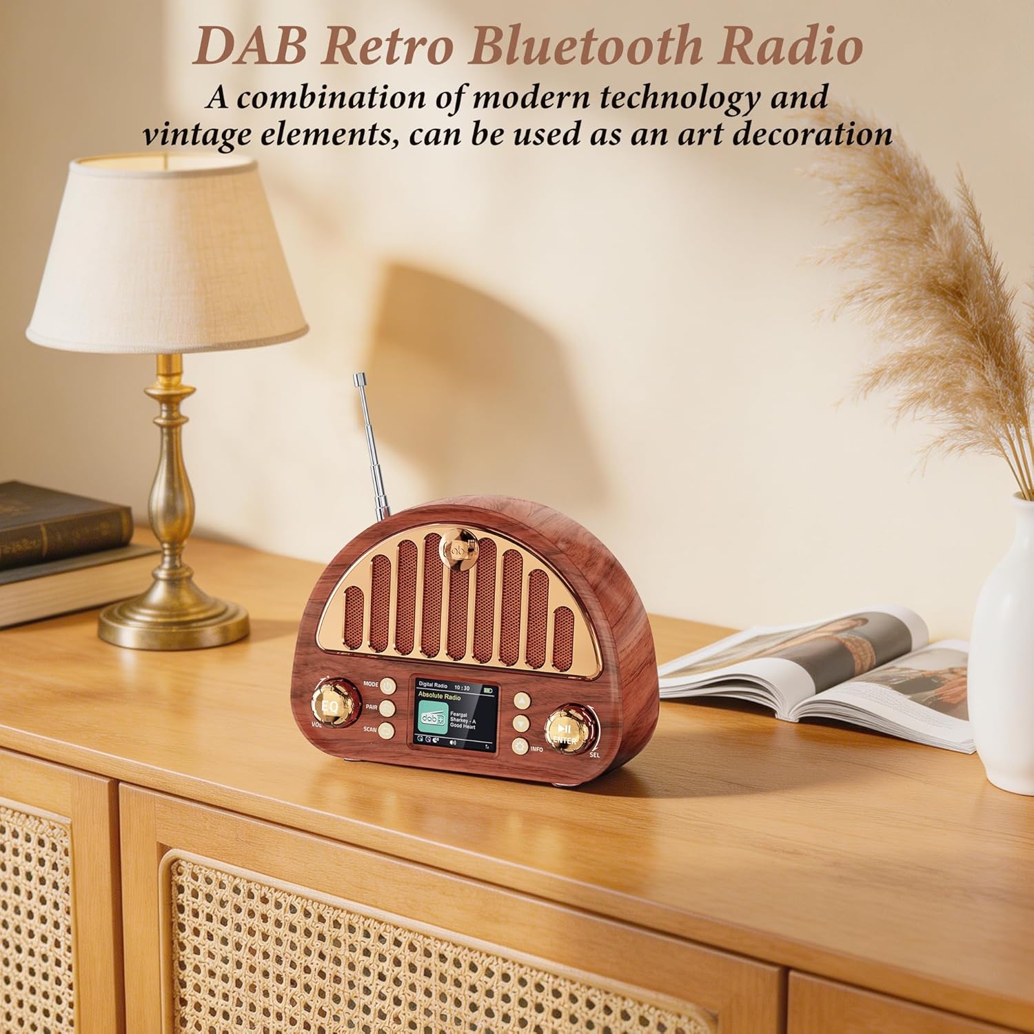 Mesqool Tragbares DAB+/UKW-Radio, Retro-Radio mit Bluetooth 5.0, Nostalgie-Radio klein mit 3000 mAh Akku und Farbdisplay, EQ-Soundeffekt, 80 Voreinstellungen, TF/AUX-Anschluss, Doppelwecker – Bild 8