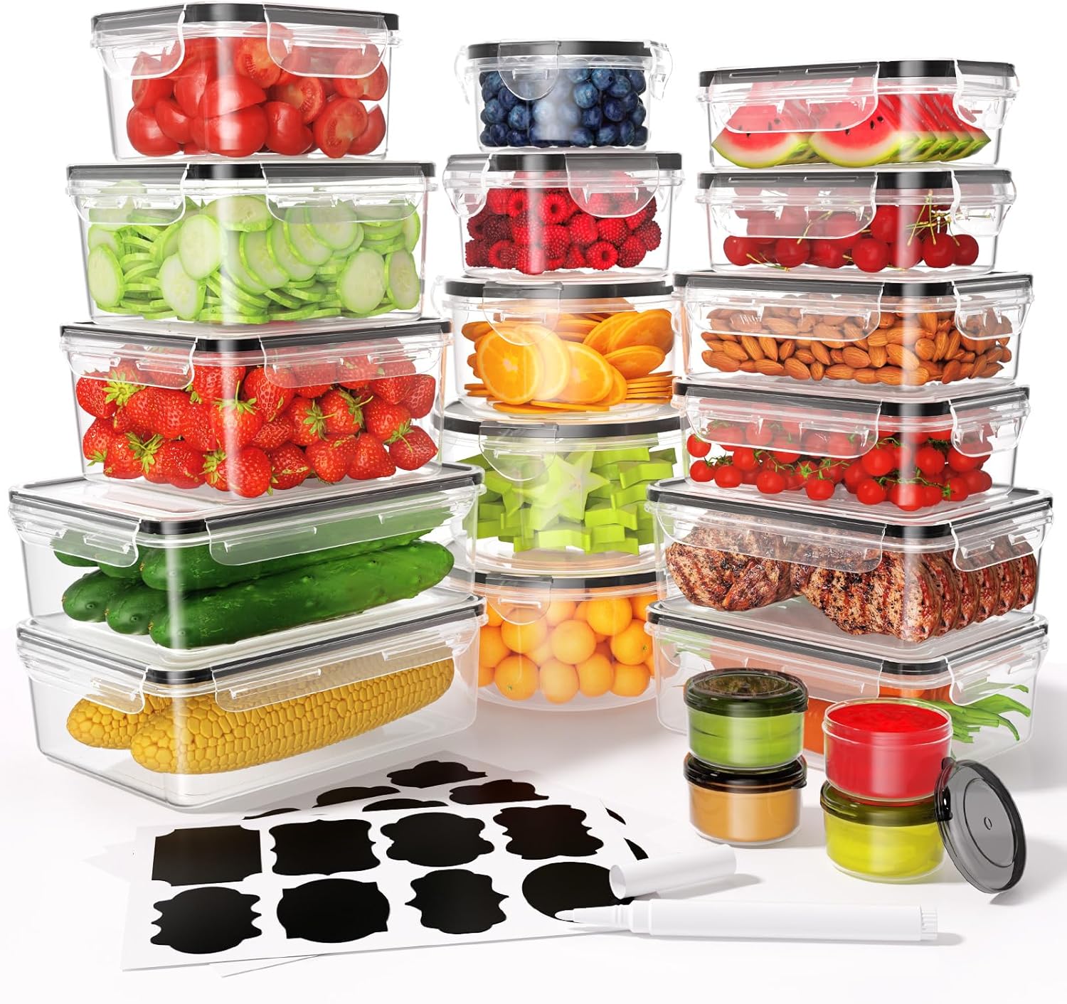 KEMETHY Frischhaltedosen mit Deckel, 40-teiliges Vorratsbehälter-Set (20 Behälter & 20 Deckel), Meal-Prep-Boxen, auslaufsichere Aufbewahrungsbox mit Deckel Küche mit Etiketten und Markierungsstift