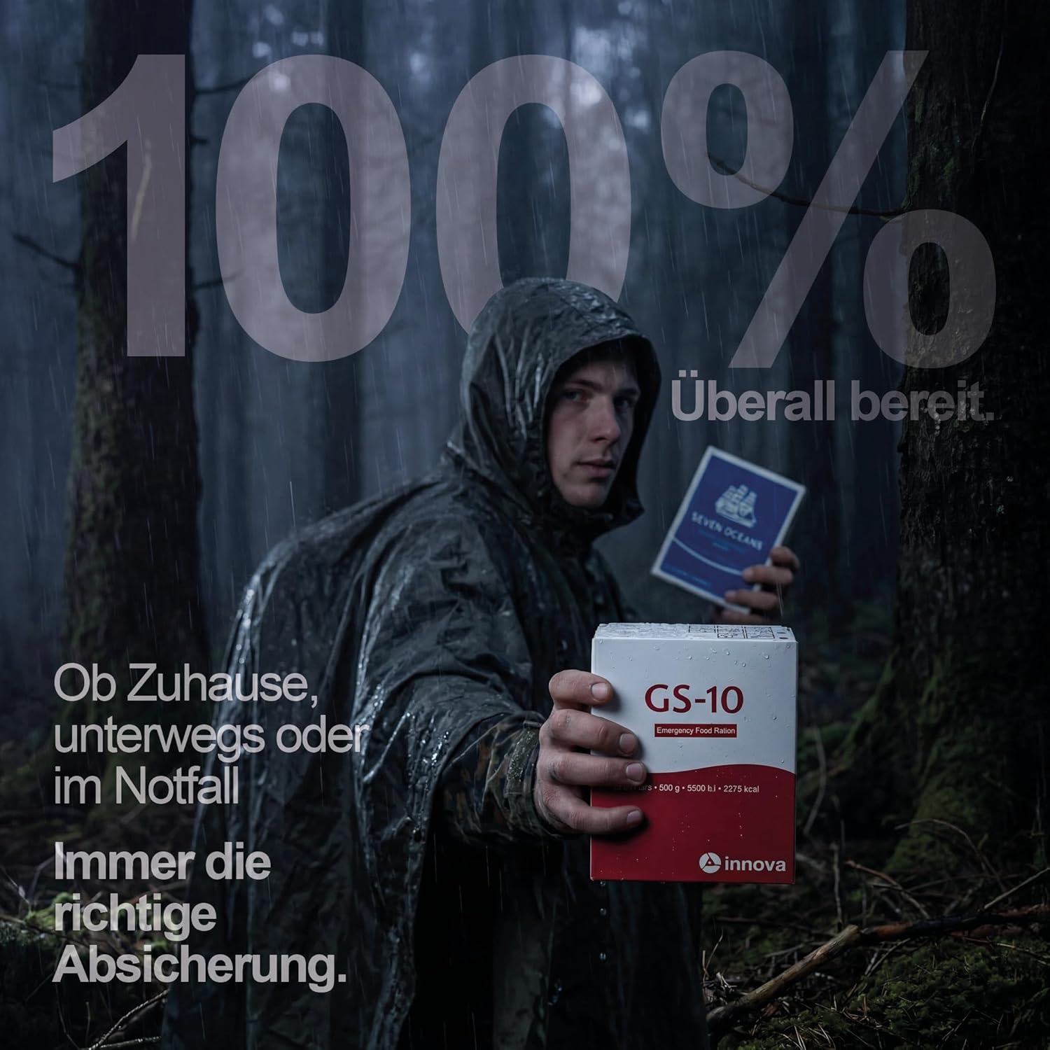 Notfall-Vorratspaket für Lebensmittel: 48 x 500 g (insgesamt 24 kg) – GS-10 & Seven Oceans Mix – Hochkalorische Notfallration für Krisenprävention, Outdoor und Camping – 2 Boxen mit 24 Rationen – Bild 2