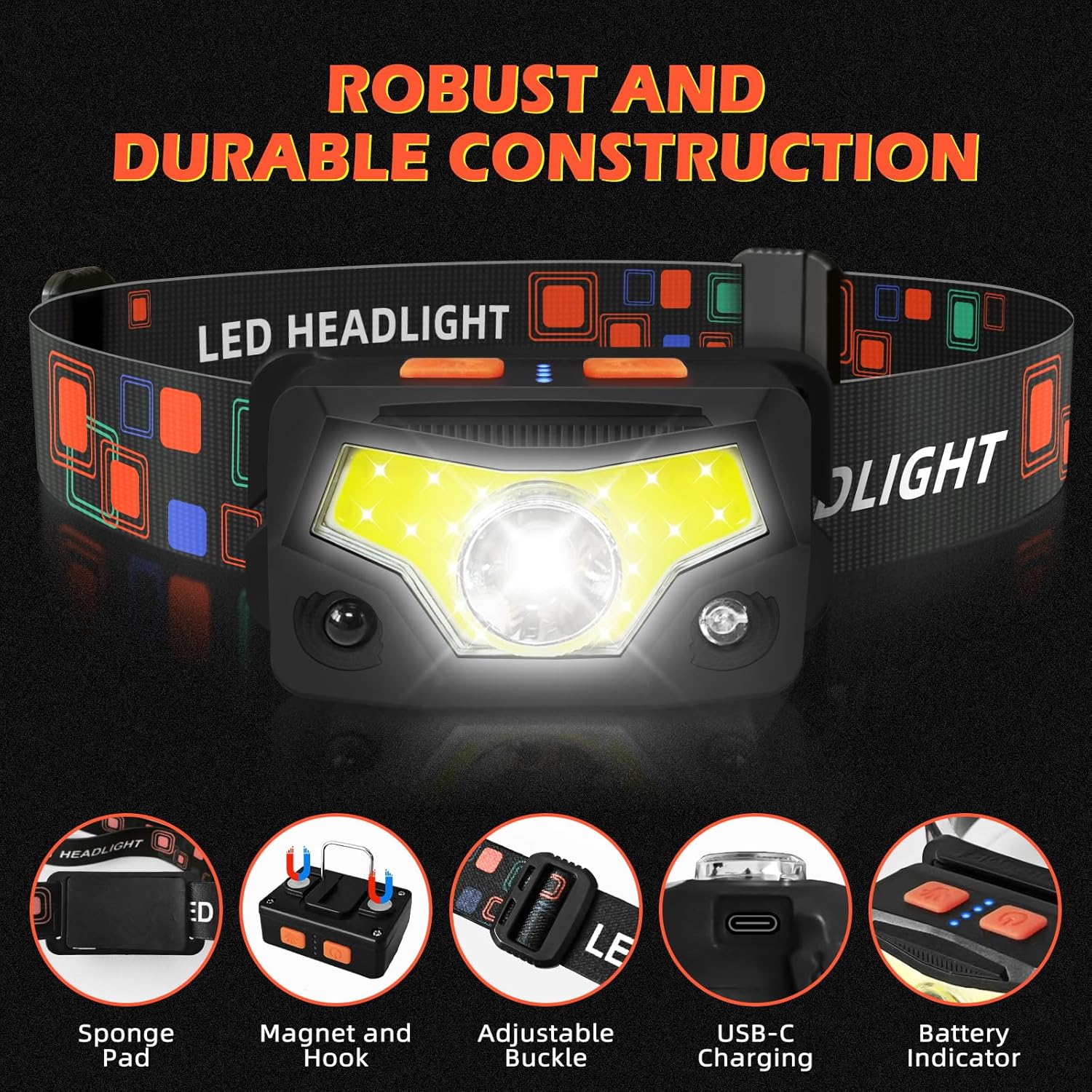 Hyted LED wiederaufladbare Stirnlampe, 2 Stück, 2000 Lumen, superhelle Sensor-LED-Stirnlampe, 14 Lichtmodi, wasserdicht, leichte Stirnlampe zum Angeln, Joggen, Camping – Bild 2