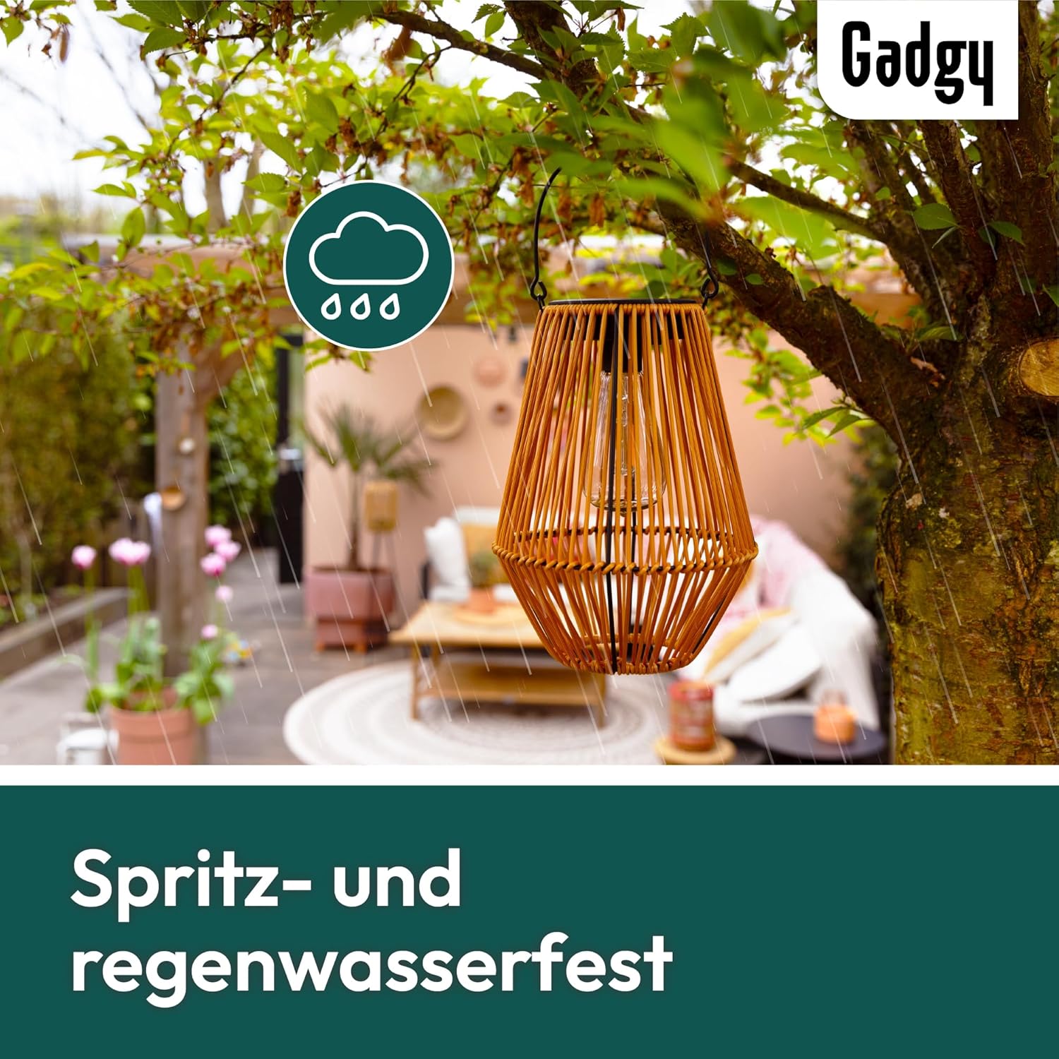 Gadgy Solarlampe für den Garten im Freien – Wetterfeste Solarlaterne in Rattanoptik mit warmweißem LED-Licht – dekorative Solarleuchte für Garten, Balkon & Terrasse – Bild 7