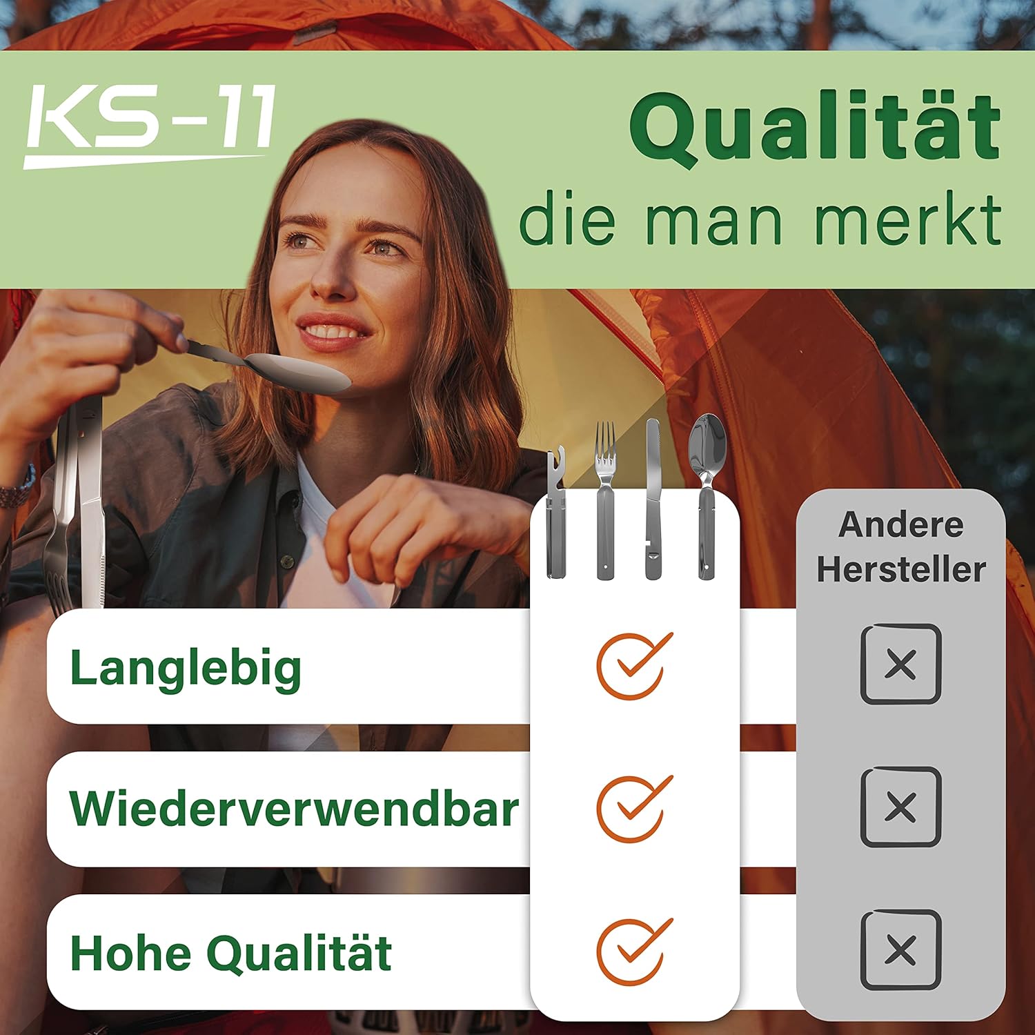 Klassisches Bundeswehr-Edelstahl-Besteck-Set, 4-teilig, Camping-Besteck-Set für Camping, Besteck-Set, Outdoor-Besteck – Bild 9