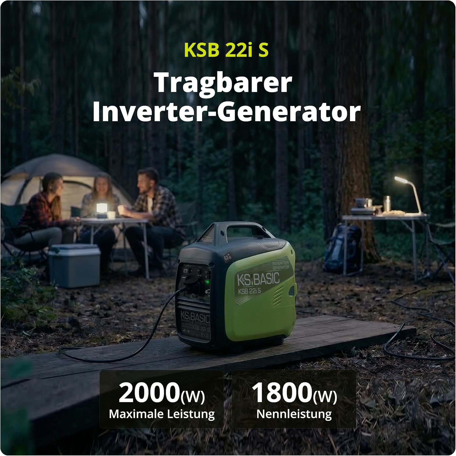 K&S BASIC KSB 22i S Inverter-Generator, Stromerzeuger 2000 W, elektronische Umwandlung, leiser leichter Benzin-Notstromgenerator, Euro-V-Motor, 2 x 16 A (230 V) Steckdosen, ECON-Modus, Schallschutzgehäuse – Bild 2