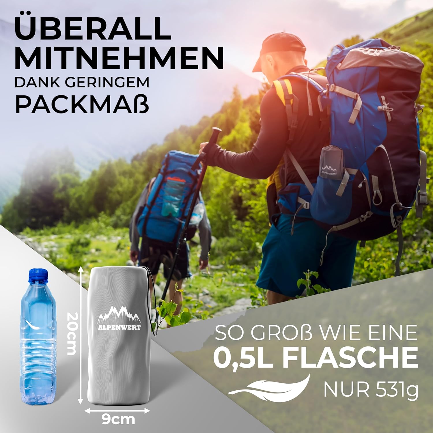 Alpenwert® Outdoor Isomatte (Kleines Packmaß & Ultraleicht) – Testsieger 2026 – Test 100 Tage risikofrei – Aufblasbare Isomatte & Luftmatratze für Camping, Wandern, Trekking & Backpacking – Bild 3