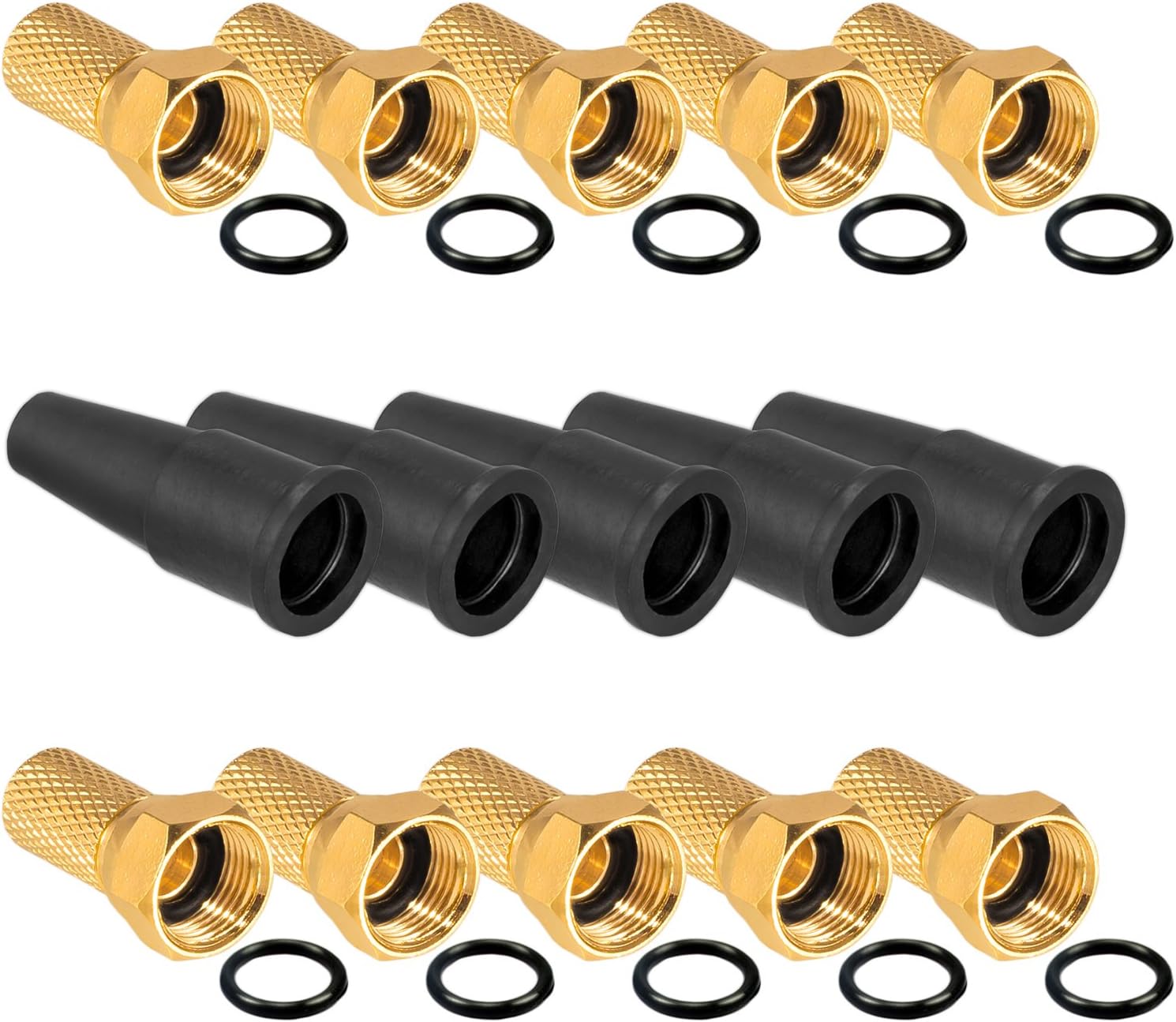10x F-Stecker 7mm vergoldet, breite Mutter / 5x Gummitüllen von HB Digital Koaxial Antennenkabel BK & #10024 HQ Sat Zubehör Set