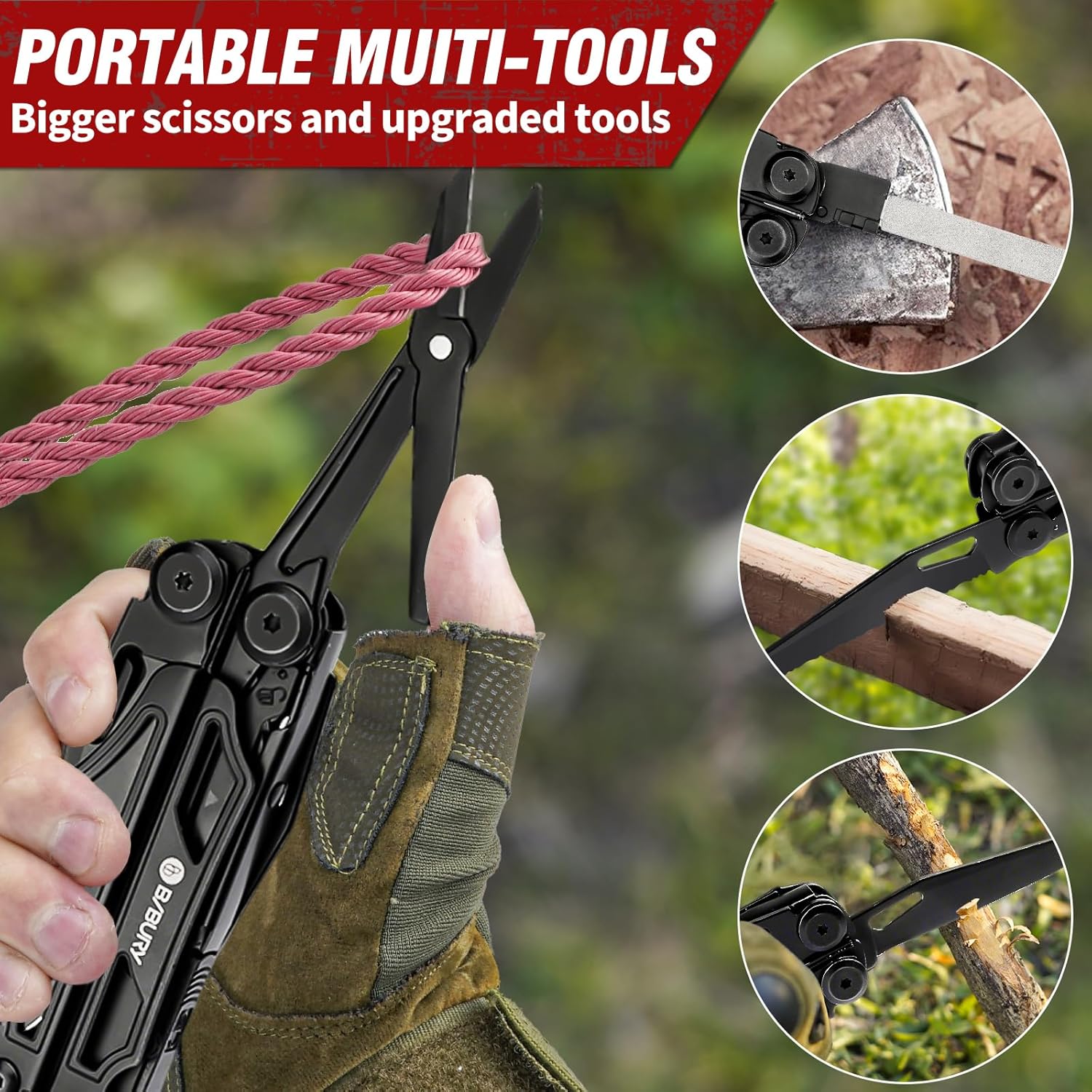 BIBURY 16-in-1-Multitool, faltbare Zange mit verbesserter Schere und Schraubendreher, mit Nylontasche, ideal für Outdoor, Wandern, Heimwerken, Reparaturen, Geschenk für Väter und Männer – Bild 7