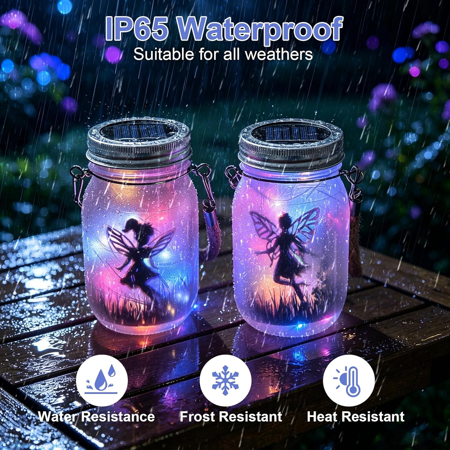2 Stück hängende Solar-Laternenleuchten für den Außenbereich, Schmetterlingsfee im Einmachglas, IP65 wasserdichte Solar-Gartenleuchten für den Außenbereich, LED-Solarlampe für Garten, Terrasse, Balkon, Dekoration, Außenbereich – Bild 3