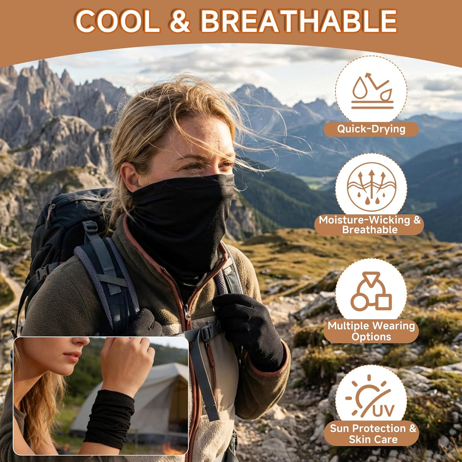 7er-Set Wanderzubehör, Geschenk für Wanderer, Wanderzubehör inklusive Multifunktionswerkzeug, schnell trocknende Sporthandtücher, Schal, Karabiner, Edelstahl-Kompass und Rucksackhaken für den Außenbereich – Bild 5