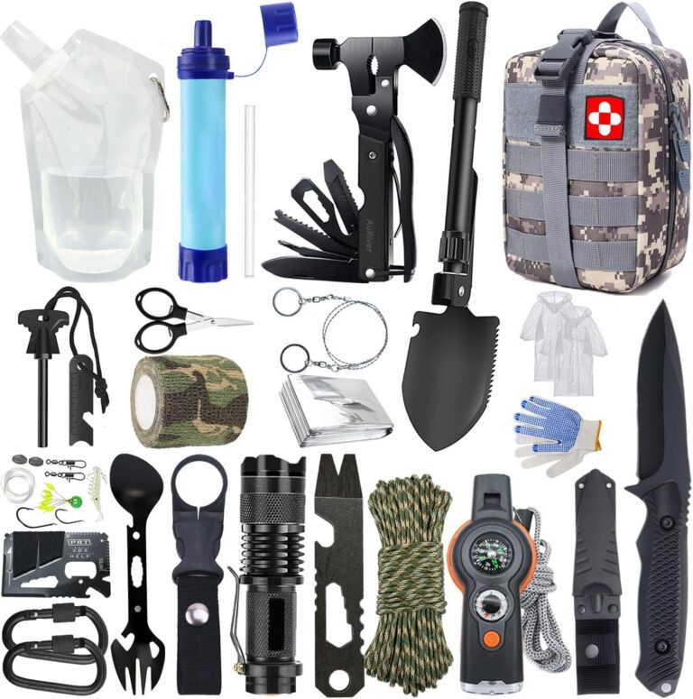 Survival Kit 22 in 1, Outdoor-Notfallset, Outdoor-Survival-Ausrüstung mit Wasserfilter, Outdoor, Wasserbeutel für Outdoor-Camping, Abenteuer, Wandern