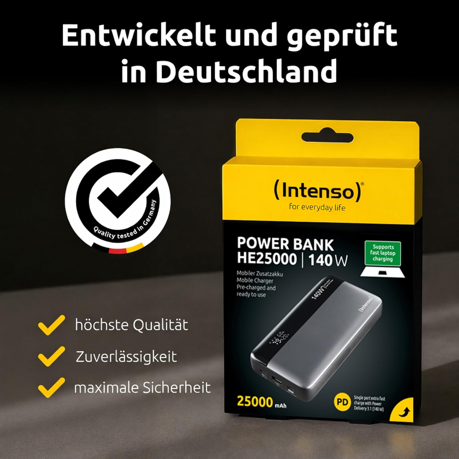 Intenso Powerbank HE25000 140 W Stromversorgung, 25000 mAh externer Akku, Schnellladung für MacBook, iPhone, Samsung Galaxy, iPad – USB-C-Kabel und Tragetasche im Lieferumfang enthalten – Bild 8