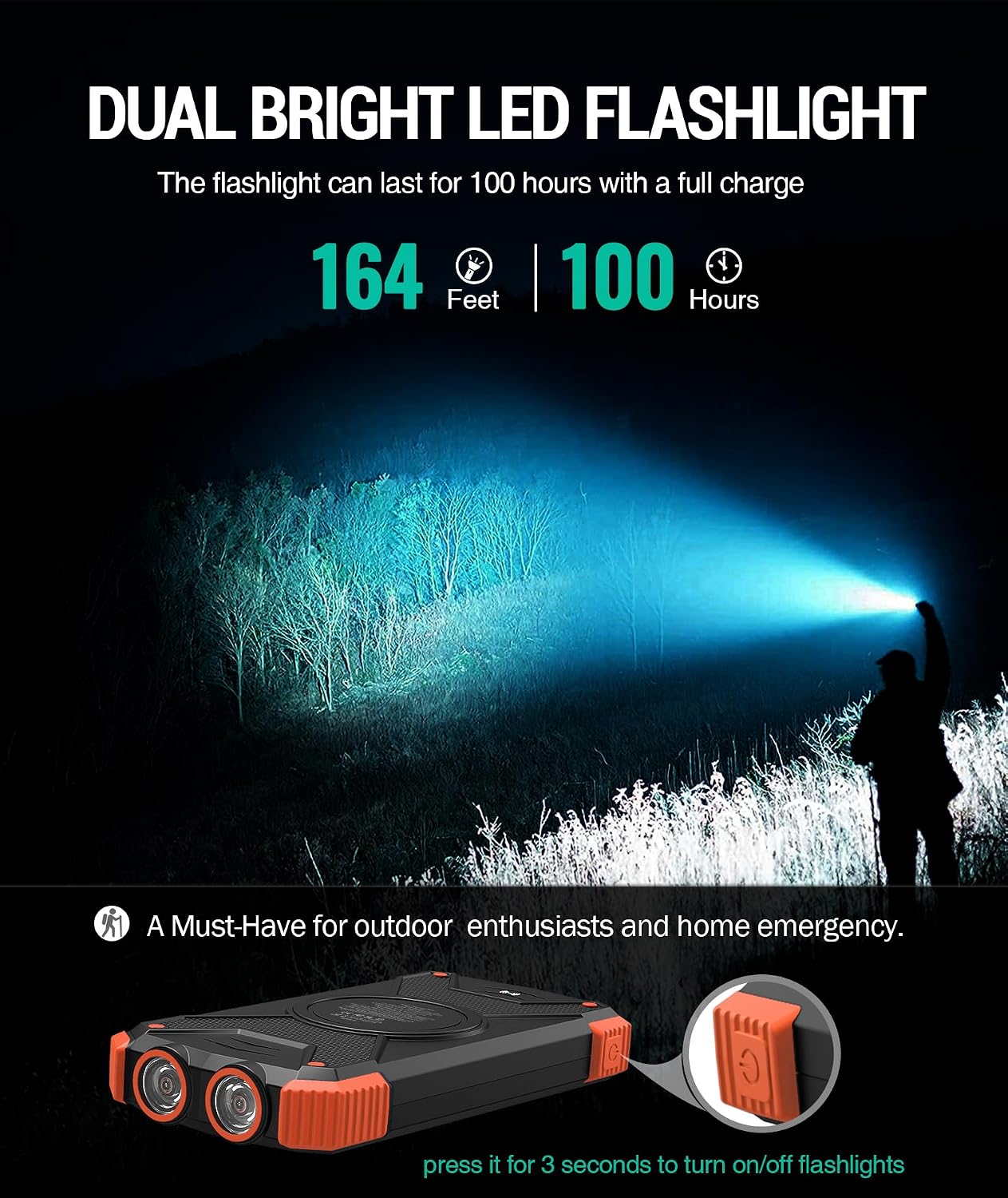 BLAVOR Solar Powerbank Solarladegerät 10000 mAh, PD 20 W Schnellladung Tragbare USB C Powerbank mit Solarpanel, kabelloses Schnellladen, Camping-Akku, Solarladegeräte für Mobiltelefon mit Taschenlampe – Bild 9