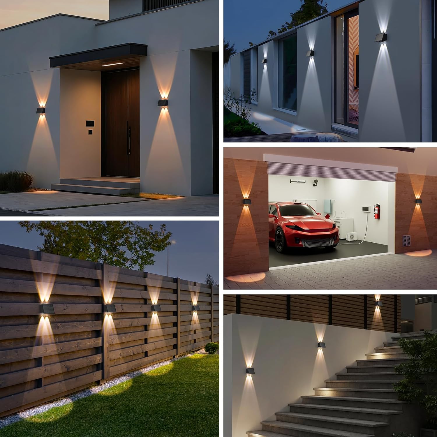 Solarleuchten für den Außenbereich, 4 Stück, Up Down Wandleuchte mit 3 Lichtmodi & 3 Farbtemperaturen, IP65 wasserdicht, Solar-Außenleuchte für Garten, Terrasse, Hauswand, Zaun, Treppen, Schwarz – Bild 7