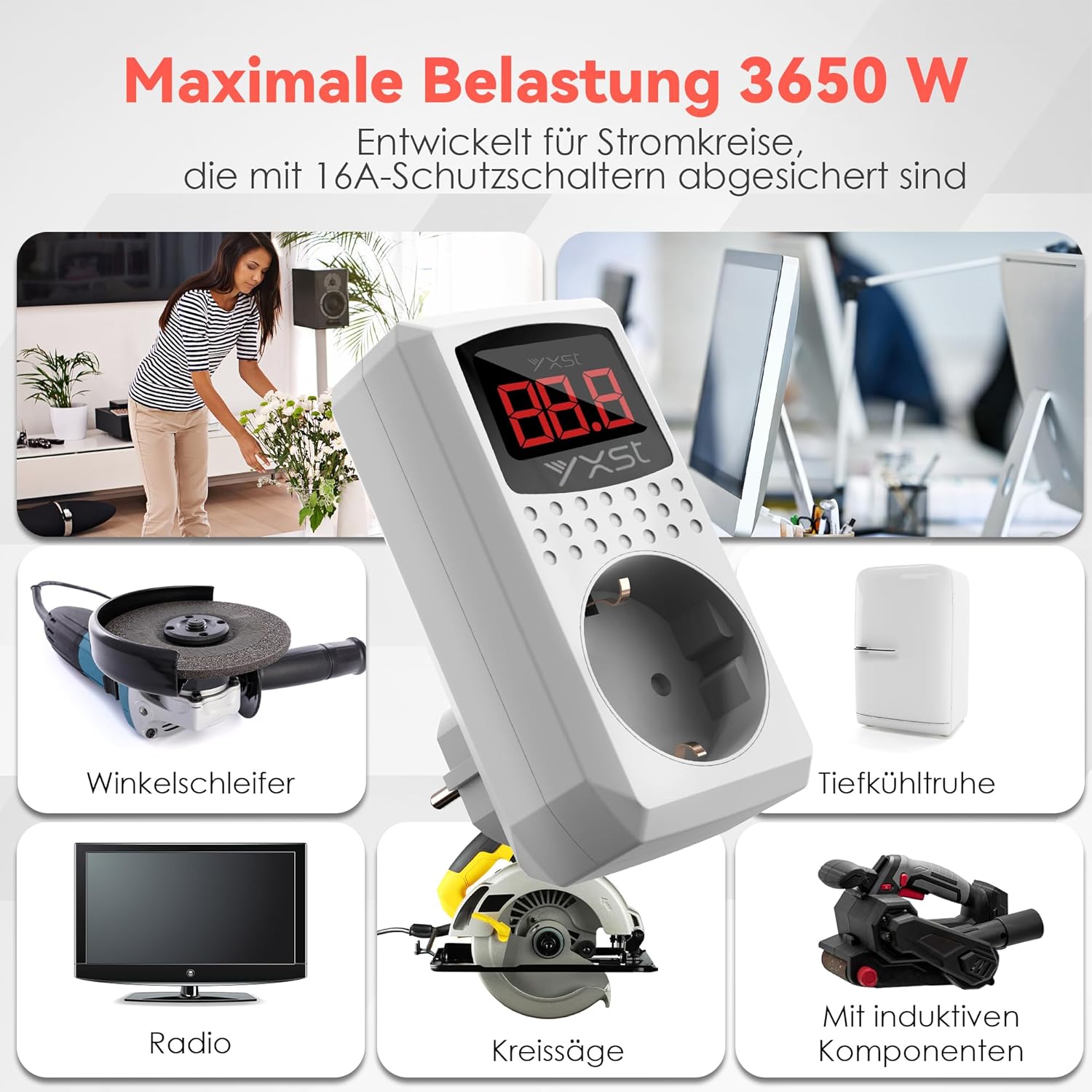 Einschaltstrombegrenzer und Anlaufstrombegrenzer (140 V ~ 280 V), Einschaltstrombegrenzer 230 V 16 A, Überspannungsschutz für Schweißgeräte, Winkelschleifer, Schutzschaltersteckdose – Bild 5