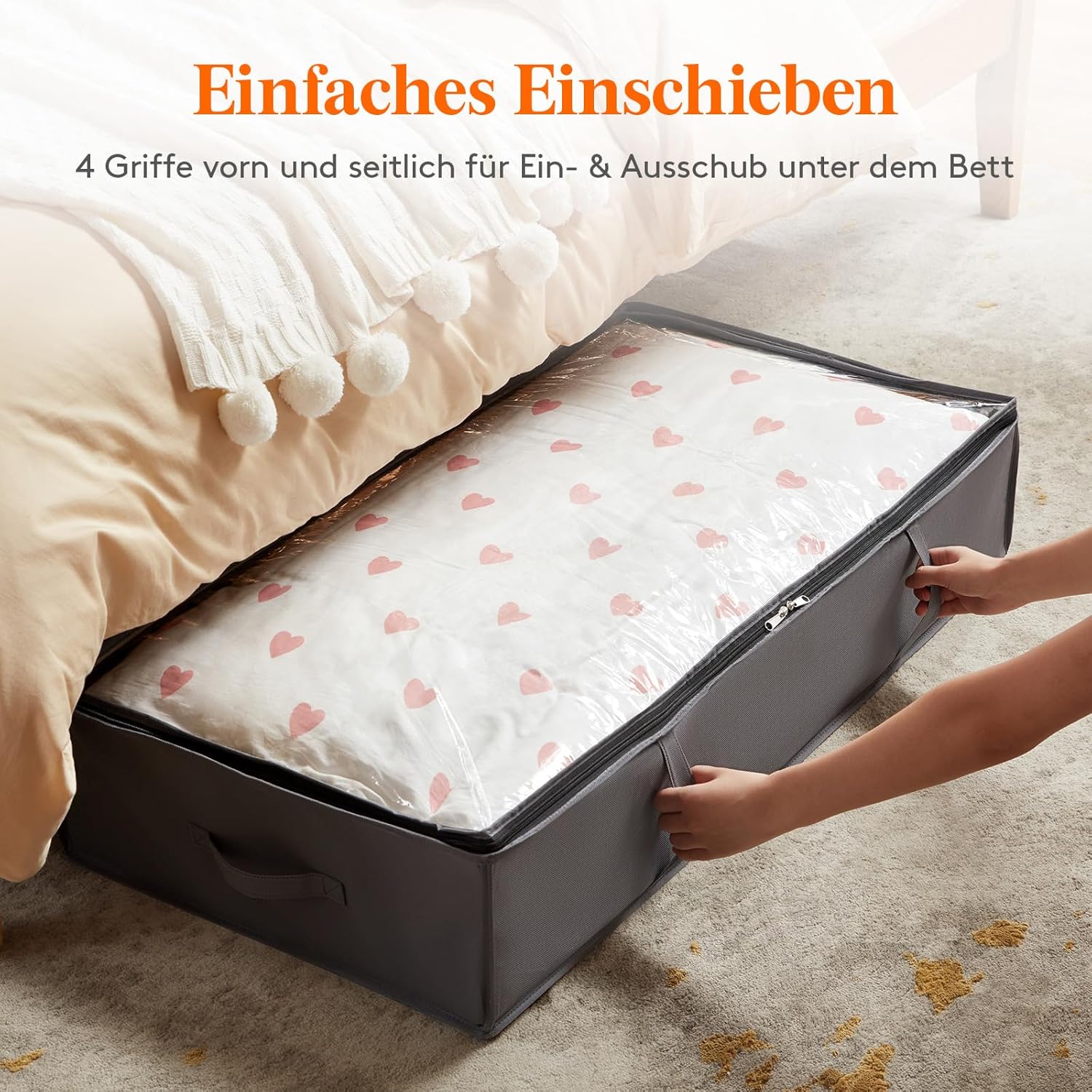 Lifewit Aufbewahrungstasche, Unterbett-Aufbewahrungstasche, Transporttasche, Umzugstaschen, Aufbewahrungsbox mit Deckel, faltbare Kleideraufbewahrung für Bettdecken, Kleidung, grau, 4 Stück, 95 l – Bild 4