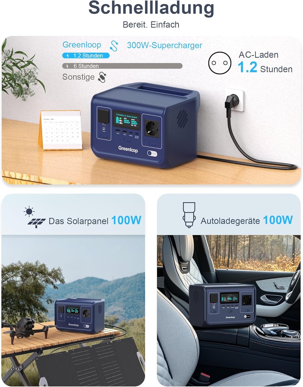 Greenloop Power Station 300 W (600 W Peak), 288 Wh mit EVE LiFePO4-Zellen, Solargenerator mit 230 V-Steckdose, USV 10 ms, USB-C PD140 W, 7 Ports, tragbare Notstromversorgung für Camping – Bild 5