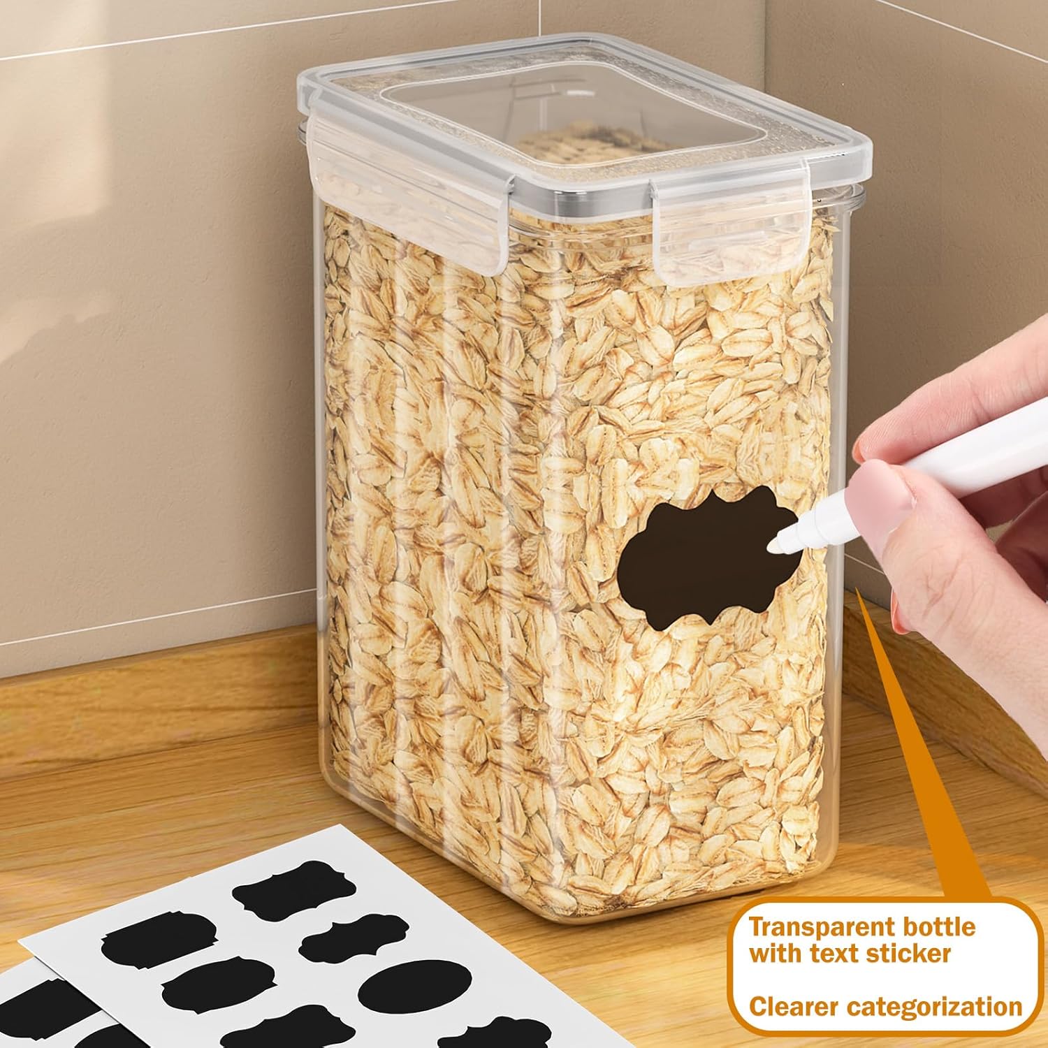 PurKeep Packung mit 24 luftdichten Vorratsgläsern mit Deckel, BPA-frei, Küchen-Aufbewahrungsbehälter für Mehl, Zucker, Getreide und Backzubehör, 33,6 l groß – Bild 6