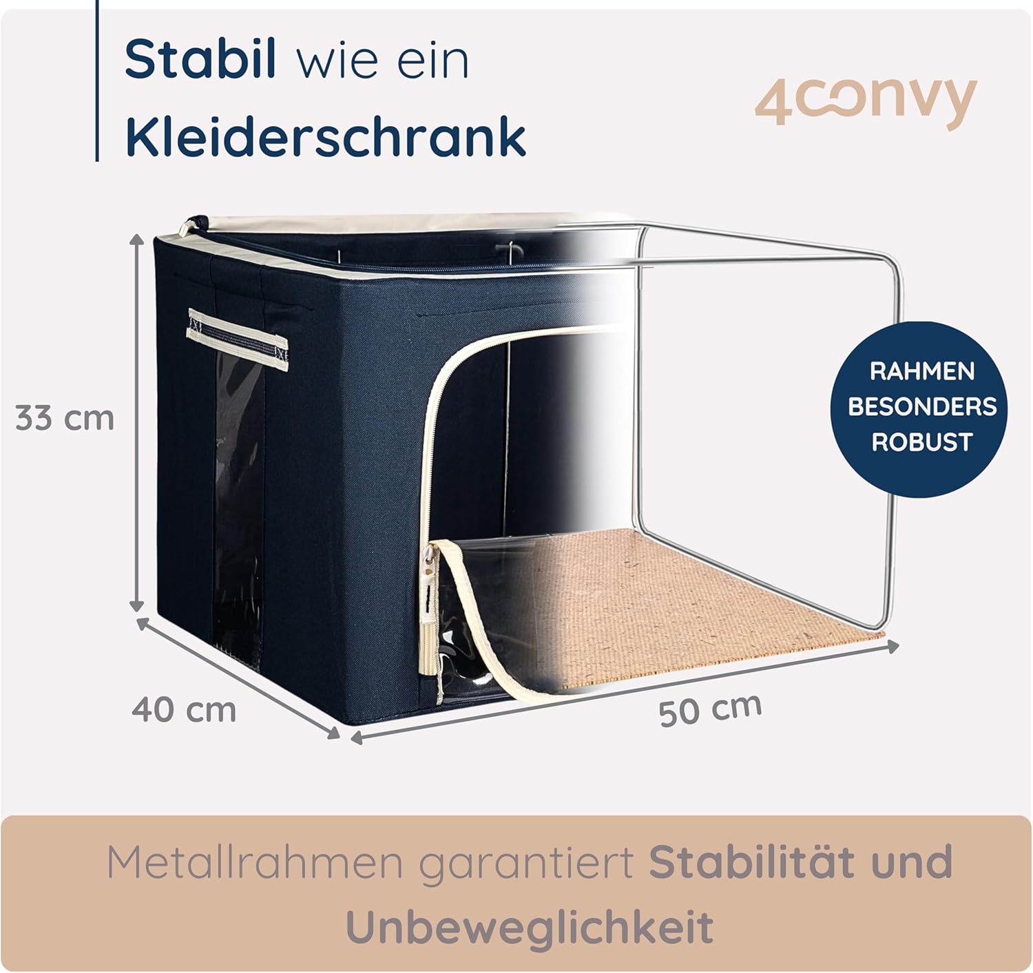 Starre, faltbare Kleideraufbewahrung 4CONVY – Aufbewahrungstasche für Bettdecken/Kissen/Kleidung/Bettwäsche mit Metallrahmen und 2 Fenstern – stapelbar – nicht zerknitterte Dinge – 2er-Pack – Bild 3