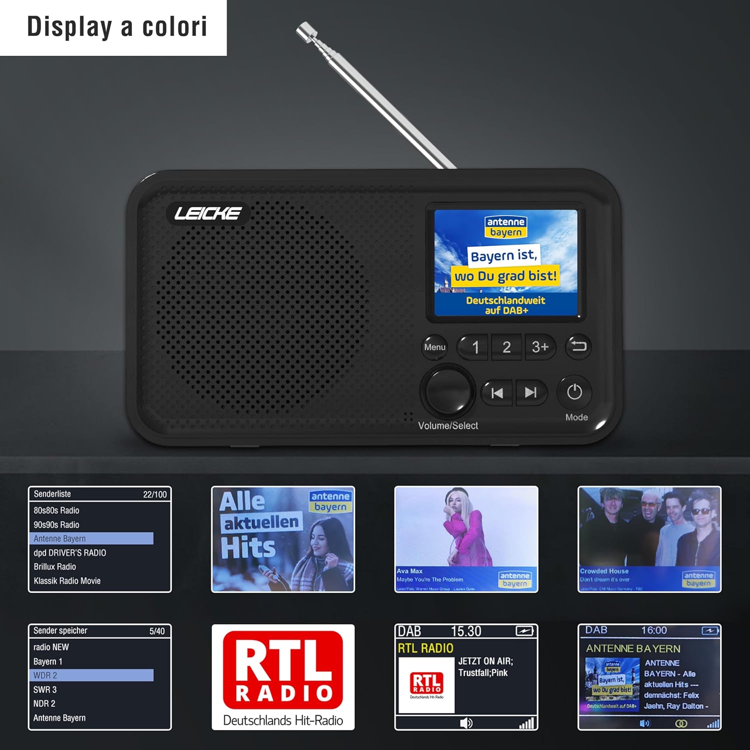 LEICKE Tragbares DAB+ Radio mit Bluetooth 5.0, DAB/DAB+ und UKW-Radio, 2,4 Zoll Farbdisplay, 80 Senderspeicher, Küchenradio mit Adapter oder 4000 mAh Batteriebetrieb, MicroSD/TF/AUX-Anschluss – Bild 5