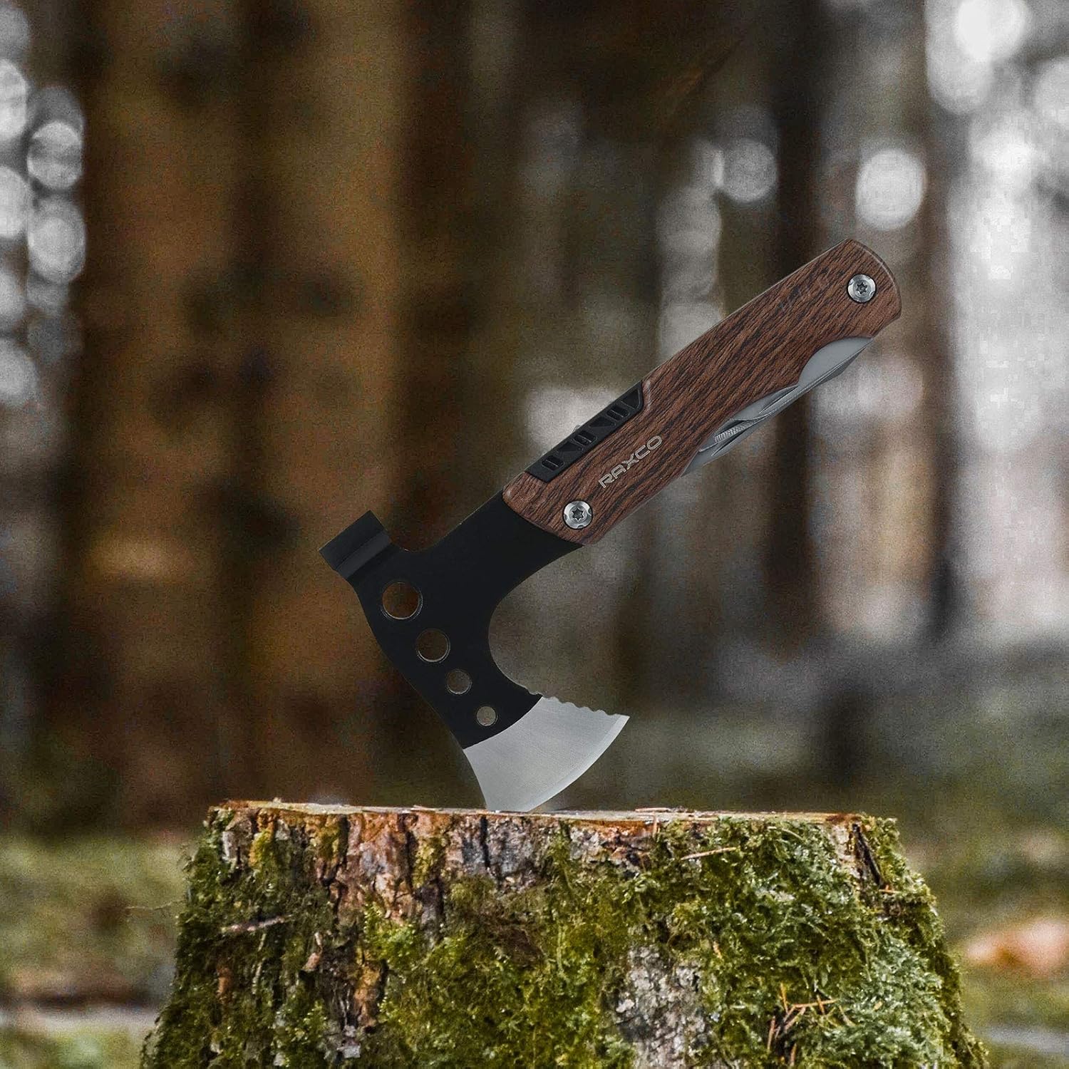 Raxco Überlebensaxt, Multifunktionswerkzeug, Handbeil, 8-in-1, für Outdoor-Camping und Männergeschenke – Bild 6