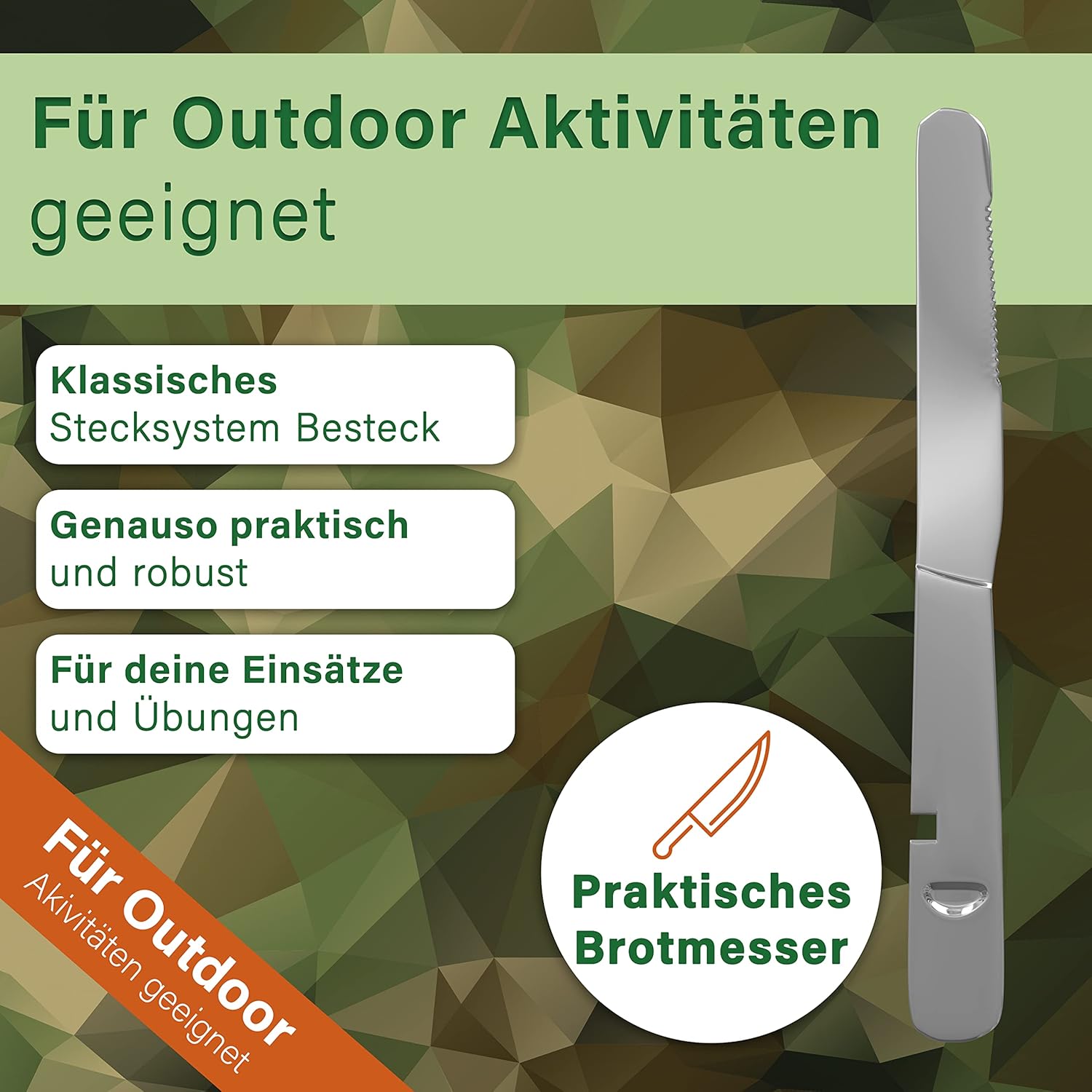 Klassisches Bundeswehr-Edelstahl-Besteck-Set, 4-teilig, Camping-Besteck-Set für Camping, Besteck-Set, Outdoor-Besteck – Bild 8