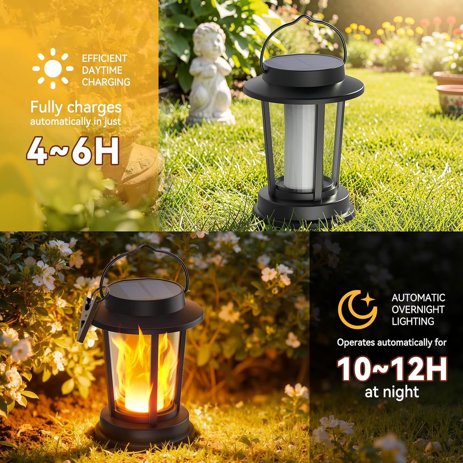 Solarleuchten zum Aufhängen/Stellen im Freien, Solarlaternen für den Außenbereich, warmweiß, IP65 wasserdicht, Retro-Solarleuchten, Gartendekoration mit Clips für den Garten im Freien, 2 Stück (schwarz). – Bild 5