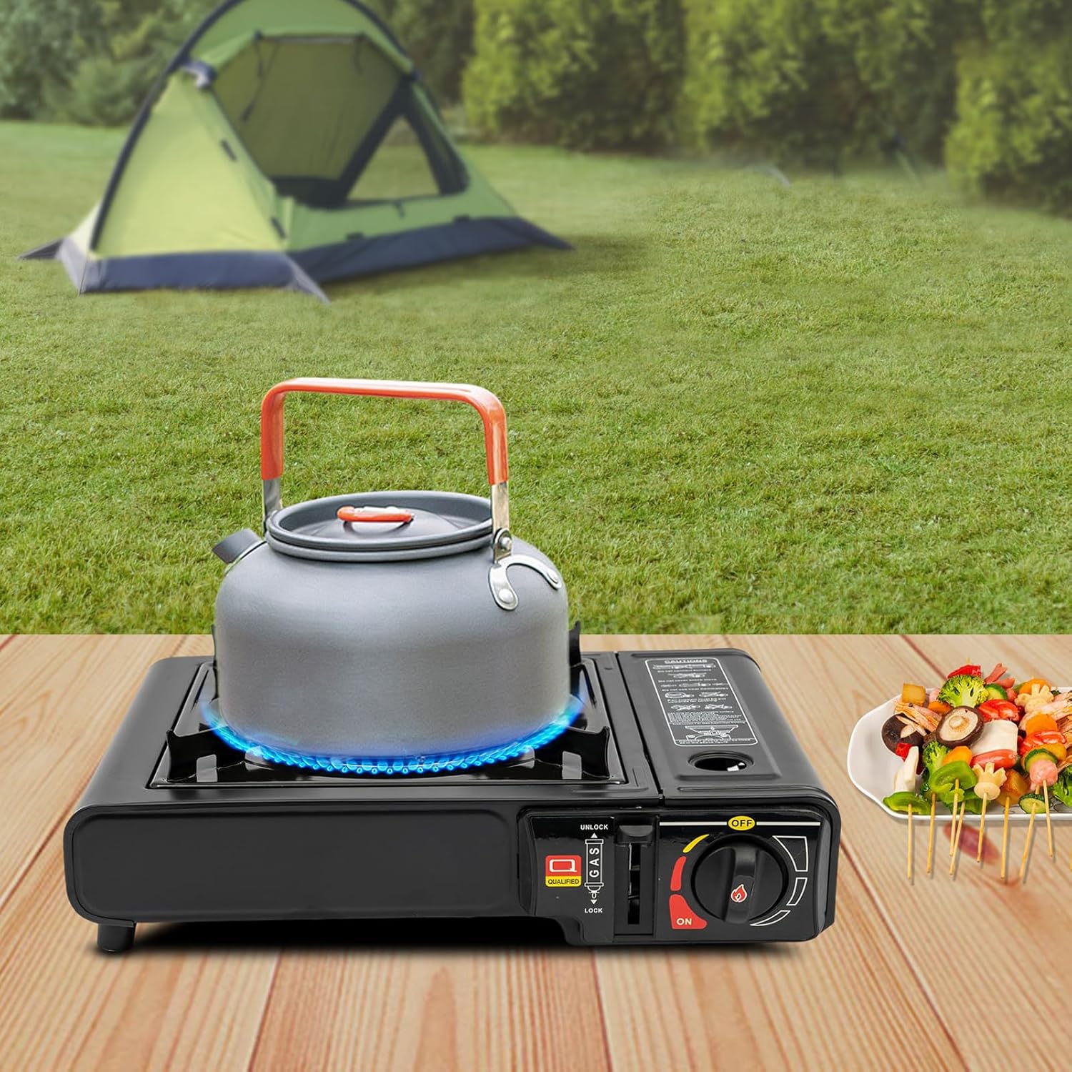 Tragbarer Gasgrill, BBQ-Grill, Grill im Freien, Campingkocher, Camping-Gasgrill, kleines Grillnetz, Tischgrill, Campinggrill, Picknick-Grill, für Camping, Reisen und Kochen im Freien – Bild 5