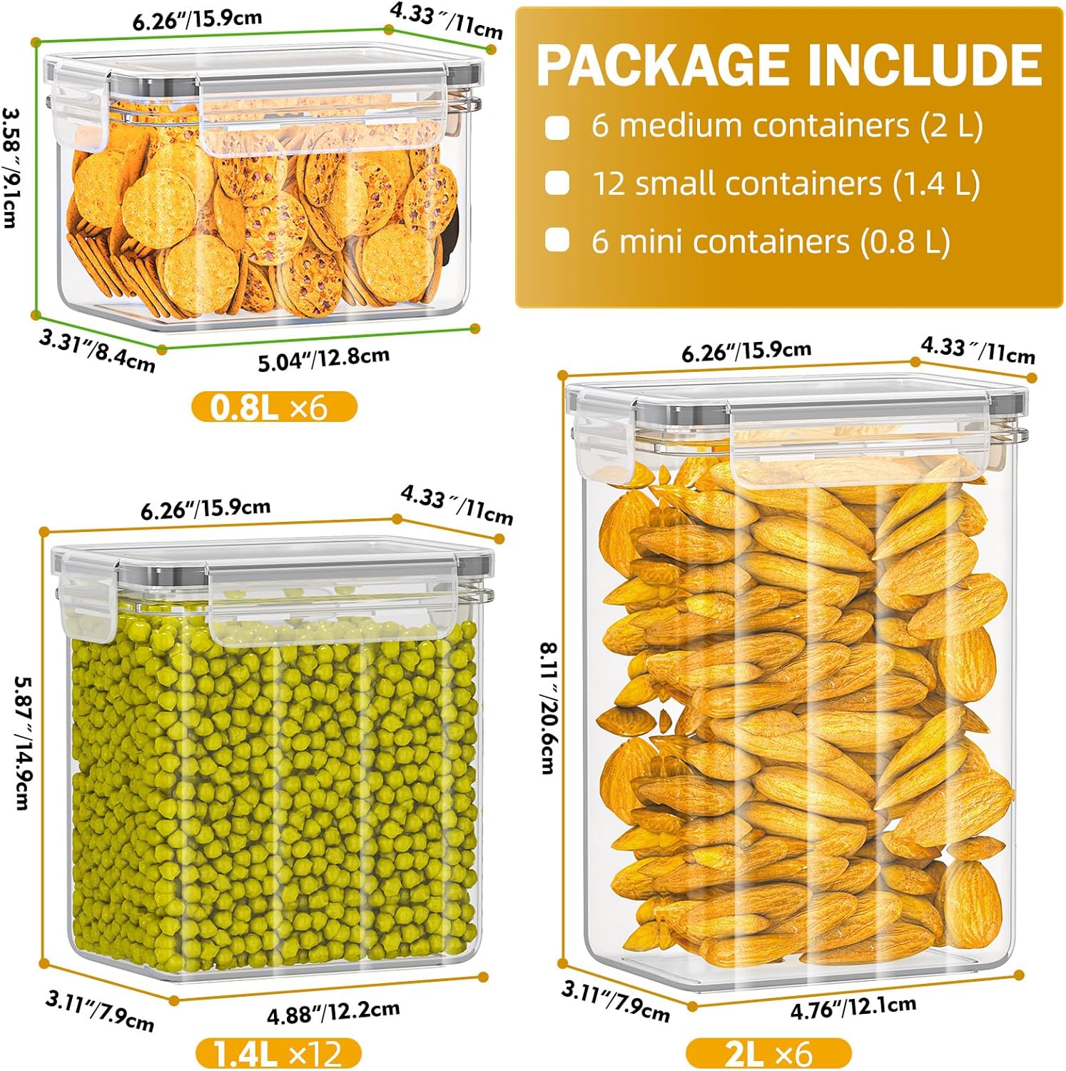 PurKeep Packung mit 24 luftdichten Vorratsgläsern mit Deckel, BPA-frei, Küchen-Aufbewahrungsbehälter für Mehl, Zucker, Getreide und Backzubehör, 33,6 l groß – Bild 2