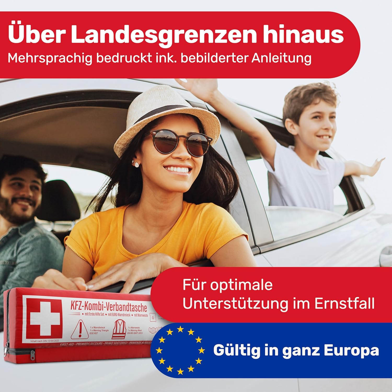 PKW Kombitasche (3 in 1) nach aktueller Norm 2026 - inkl. Warndreieck, Warnweste - Verbandskasten Warndreieck Set Verbandskasten KFZ DIN 13164:2022 (StVO konform) – Bild 6