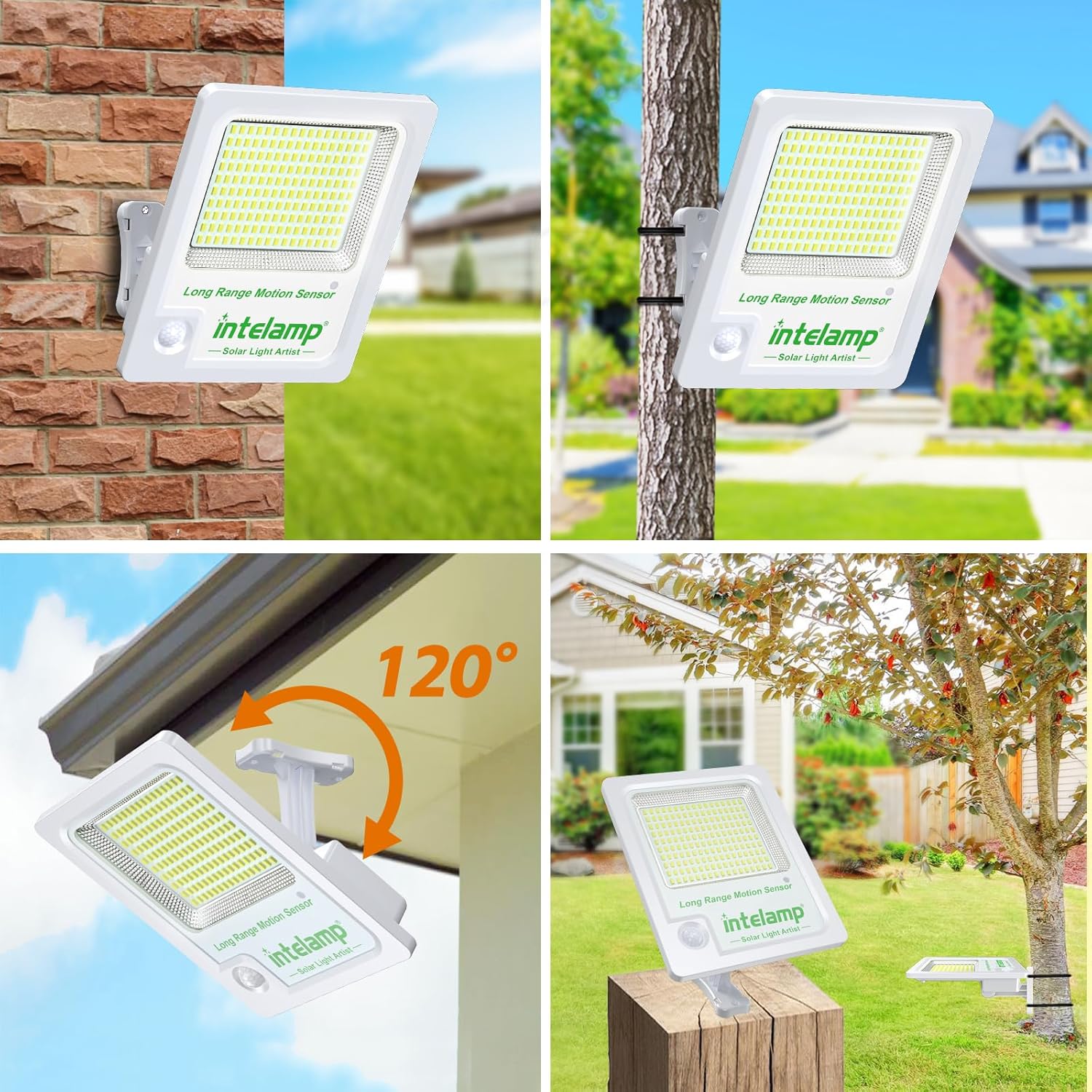 INTELAMP Solarleuchten für den Außenbereich mit Bewegungsmelder, 12000 mAh 3000 LM Solarstrahler Außen, Superhelle 170 LED Solarleuchten für den Außenbereich mit Fernbedienung, Solarlampe für den Außenbereich mit 5 m Kabel, IP65 – Bild 5