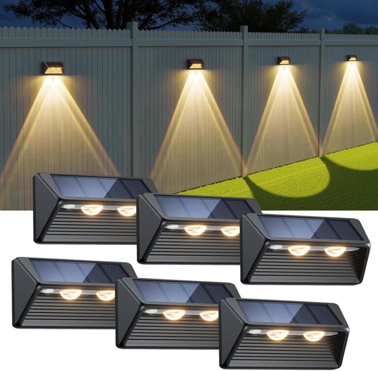 RECHOO Solarleuchten für den Garten im Freien, 6 Stück, superhelle Linsen-Solar-Wandleuchte für den Außenbereich mit 2 Modi, IP65 wasserdichte Solarleuchten für Außenzaun, Terrasse, Deck, Stufen, Treppen, Wand