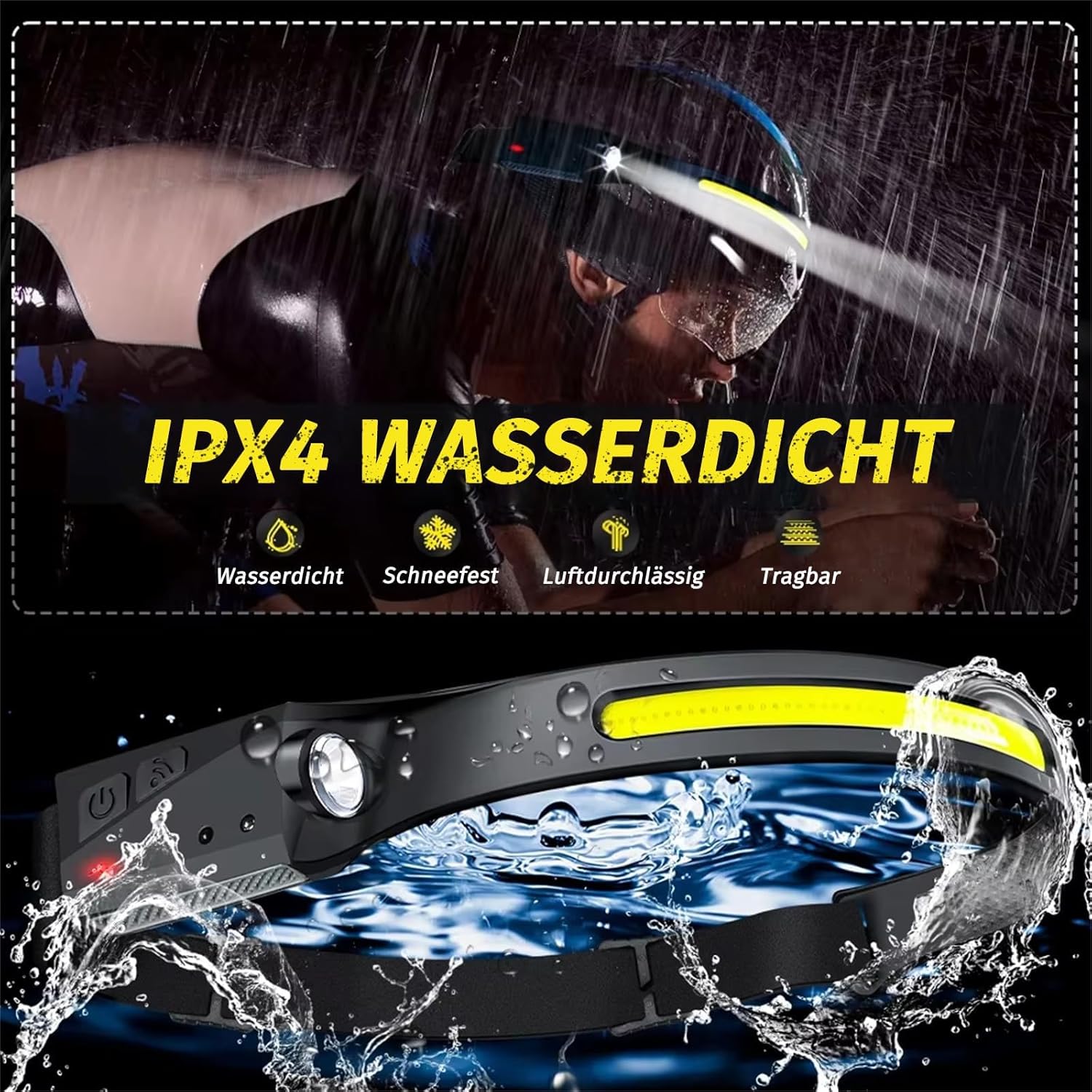 Reiteag Stirnlampe LED wiederaufladbar für Abenteuer, 230° breite Stirnlampe, rotes Licht, Stirnlampe, Sensor-Stirnlampe, wasserdicht, mit Stirnlampe Joggen, für Camping, Joggen, Angeln, Reparatur, Abenteuer – Bild 5